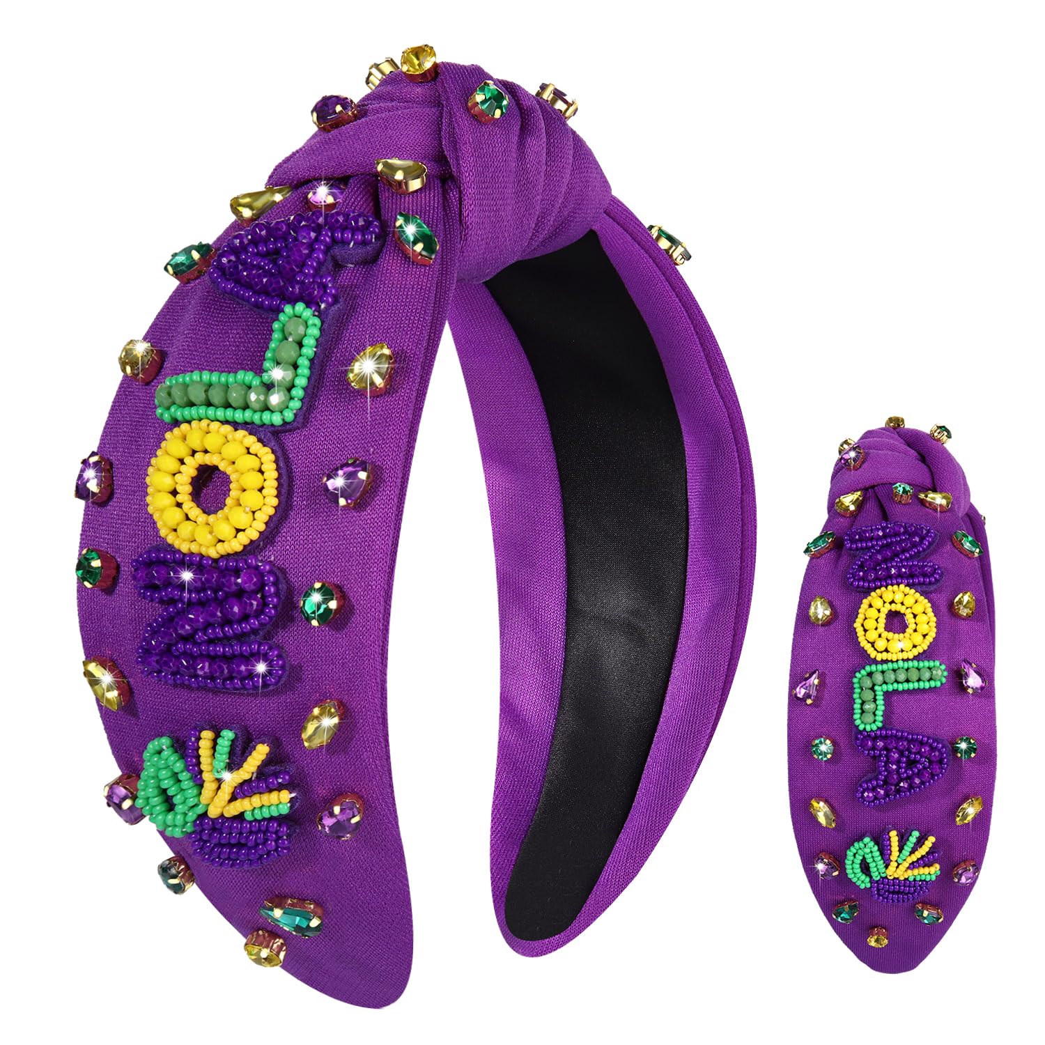 NVENF Mardi Gras Headbands for Women Crown Mask Headband Green Purple Yellow Rhinestone Jeweled Knotted Headband Mardi Gras Accessories Carnival Oufits Party Favors Gift (NOLA Purple)