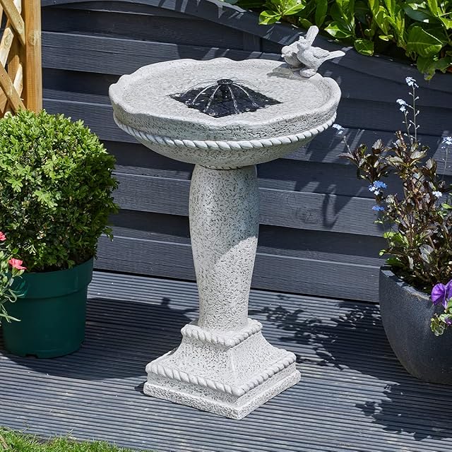 Festive Lights - Solar Feathered Friends Water Fountain - Outdoor Garden Ornamental Water Feature - Grey