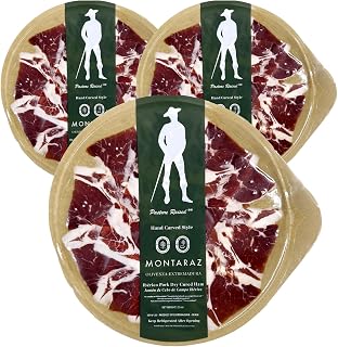 Nordic Catch Montaraz Jamón de Cebo de Campo- Hand-Carved Green Label Deli Meat Ham Slices, 100% Ibérico Pork, Dry Cured Meat, Free Range Ibérico Ham from Spain - 2.5oz, Sliced – 3 pack