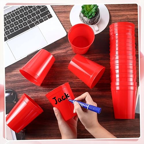 Miniatura 3 de Mifoci 24 vasos de plástico para estadios de 16 onzas en blanco, reutilizables, apilables, para niños, fiestas de cumpleaños, bodas, eventos,