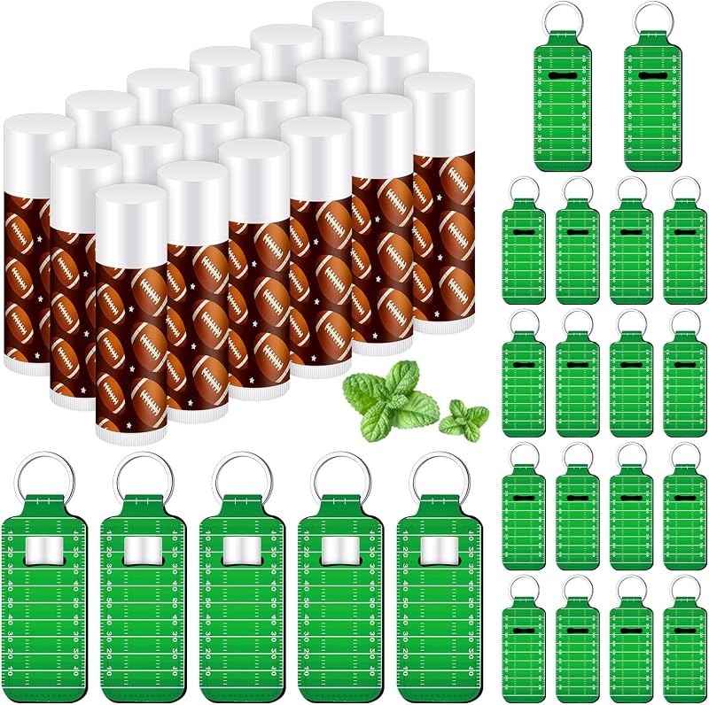 Swiffen Conjunto com 18 bálsamos labiais de menta e 18 chaveiros porta-bálsamo com tema de rugby