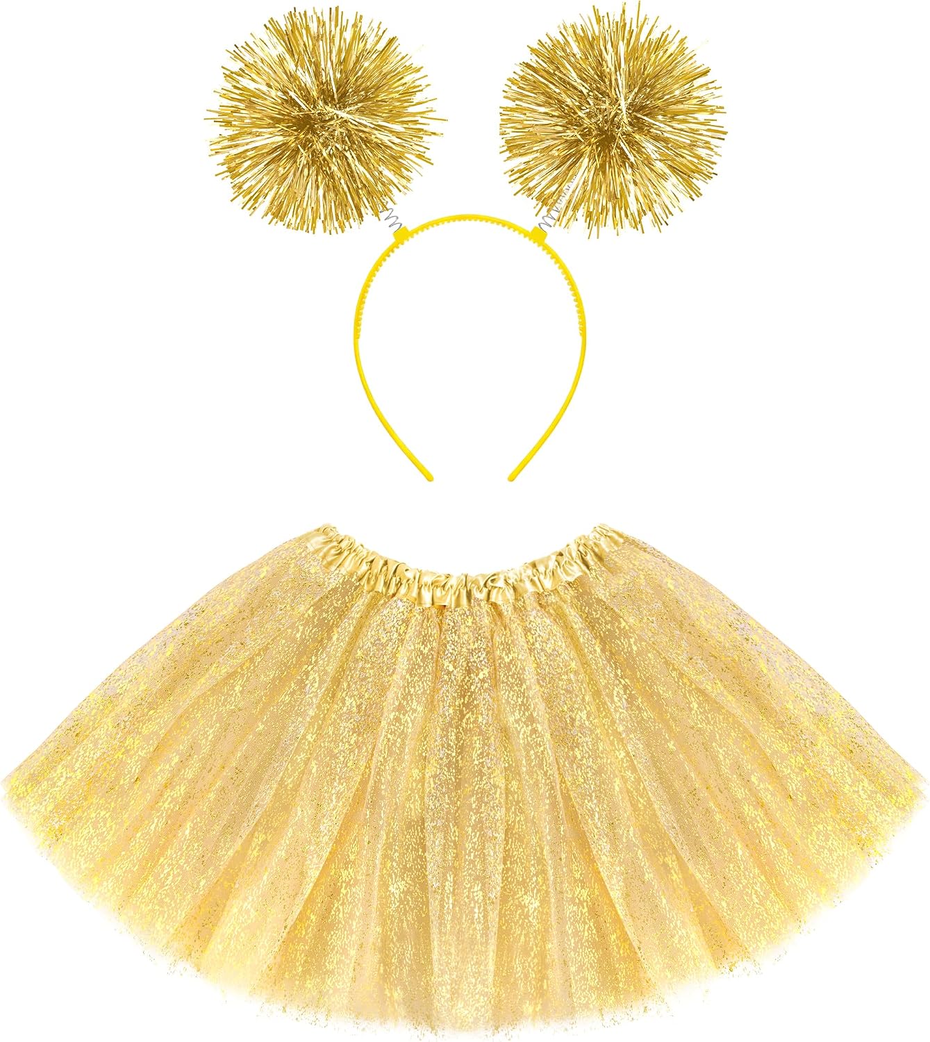 Tutus for Women Adult with Pom Pom Headband, 3 Layers Classic Elastic Tulle Tutu Skirts Foil Printed Tutu for Party