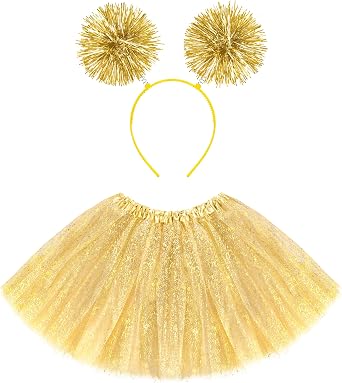Tutus for Women Adult with Pom Pom Headband, 3 Layers Classic Elastic Tulle Tutu Skirts Foil Printed Tutu for Party