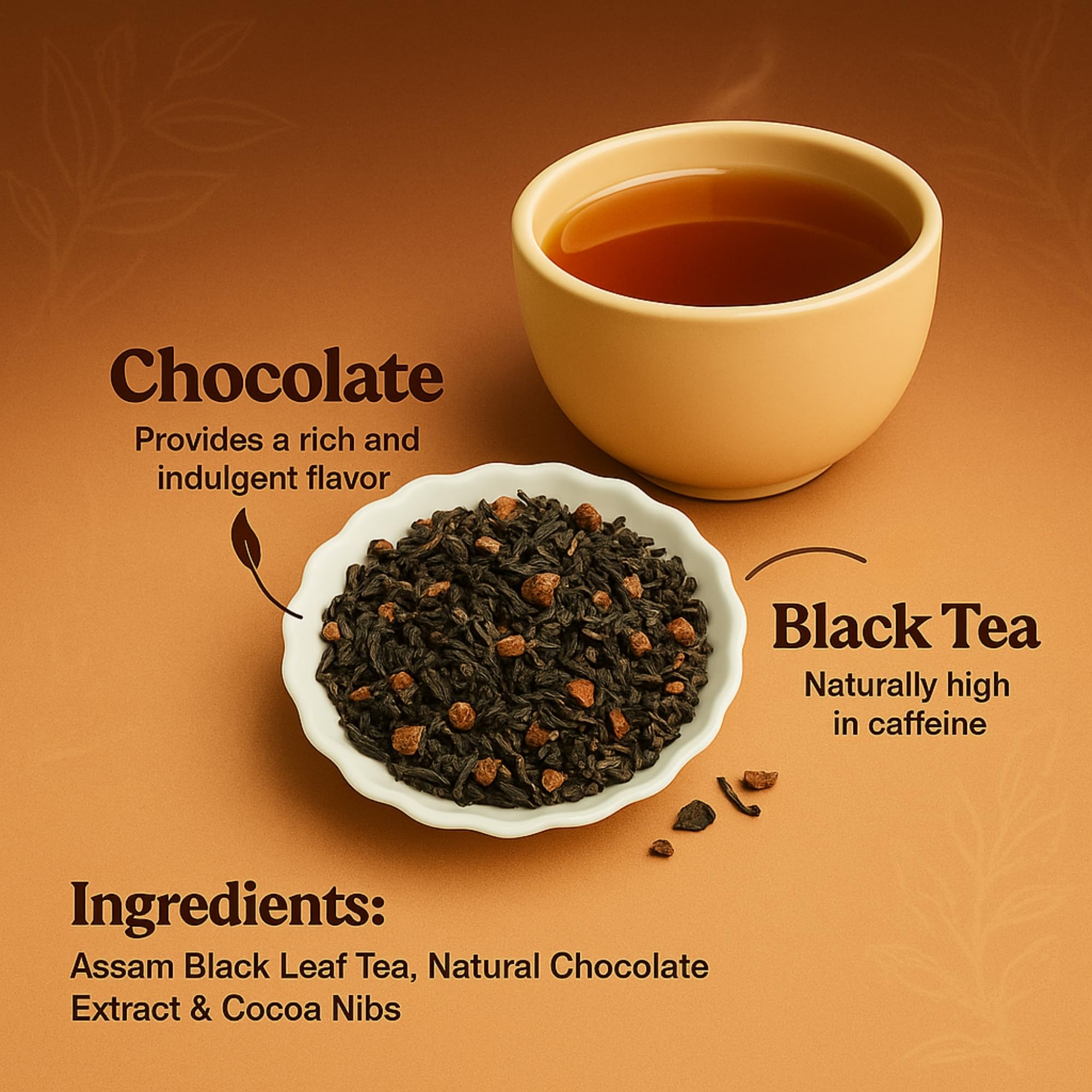 Brewora Chocolate Black Tea – Rich and Smooth Black Tea Infused with Decadent Chocolate Flavor – Bold, Indulgent Taste Perfect for Cozy Moments and Relaxation (200 gm) 2