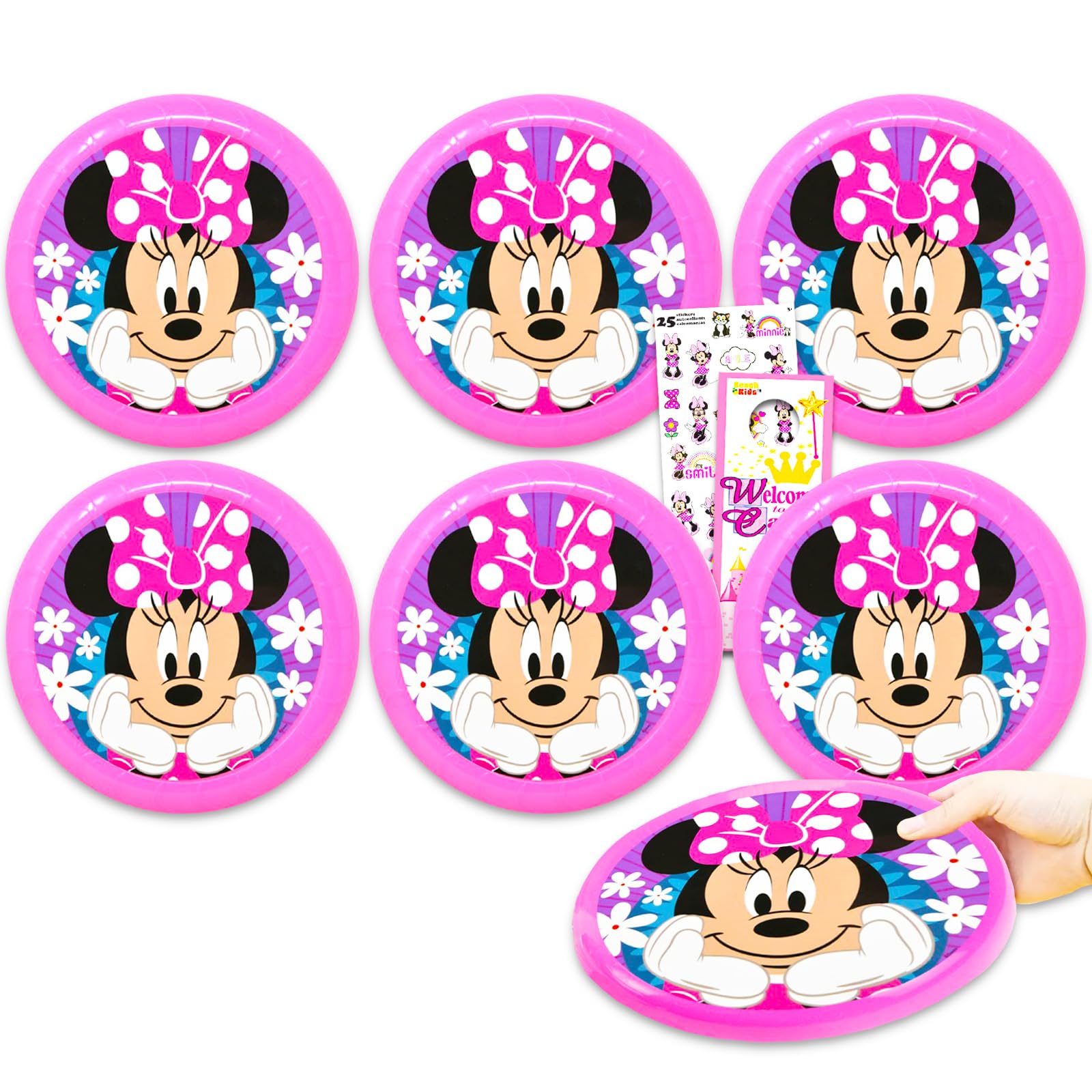 Minnie Mouse Party Favors Set for Kids - Bundle with 6 Minnie Mouse Flying Disc Toys Plus Stickers, More for Minnie Mouse Birthday Party | Minnie Goodie Bag Filler