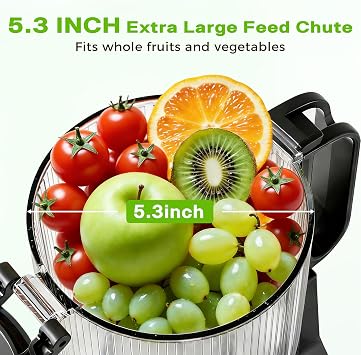 Cold Press Juicer, Juicer Machines with 5.3 Wide Feed Chute, Slow Masticating Juicer for Whole Fruits and with Vegetables High Yield (Gray)
