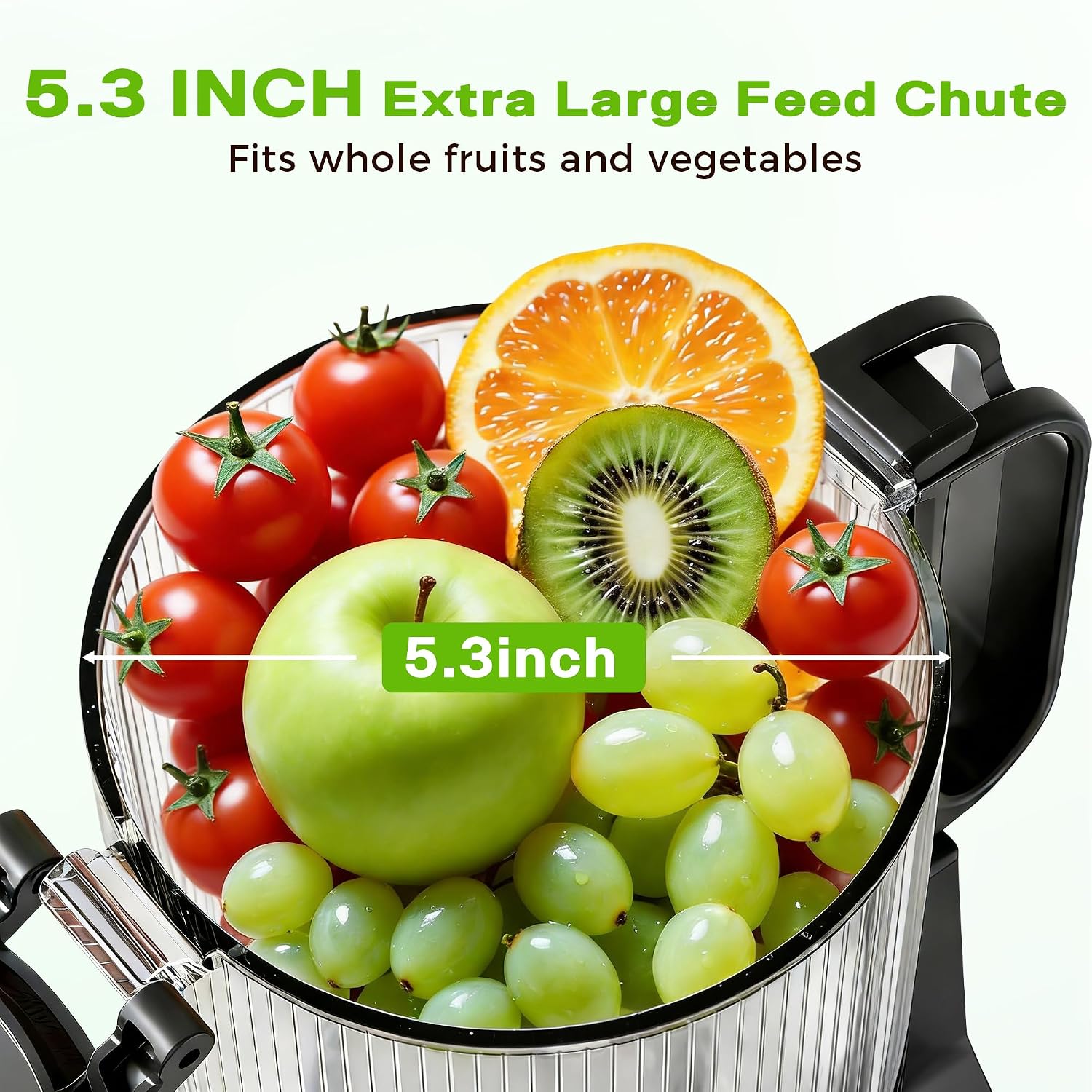 Cold Press Juicer, Juicer Machines with 5.3" Wide Feed Chute, Slow Masticating Juicer for High Yield with Whole Fruits and Vegetables (Black)