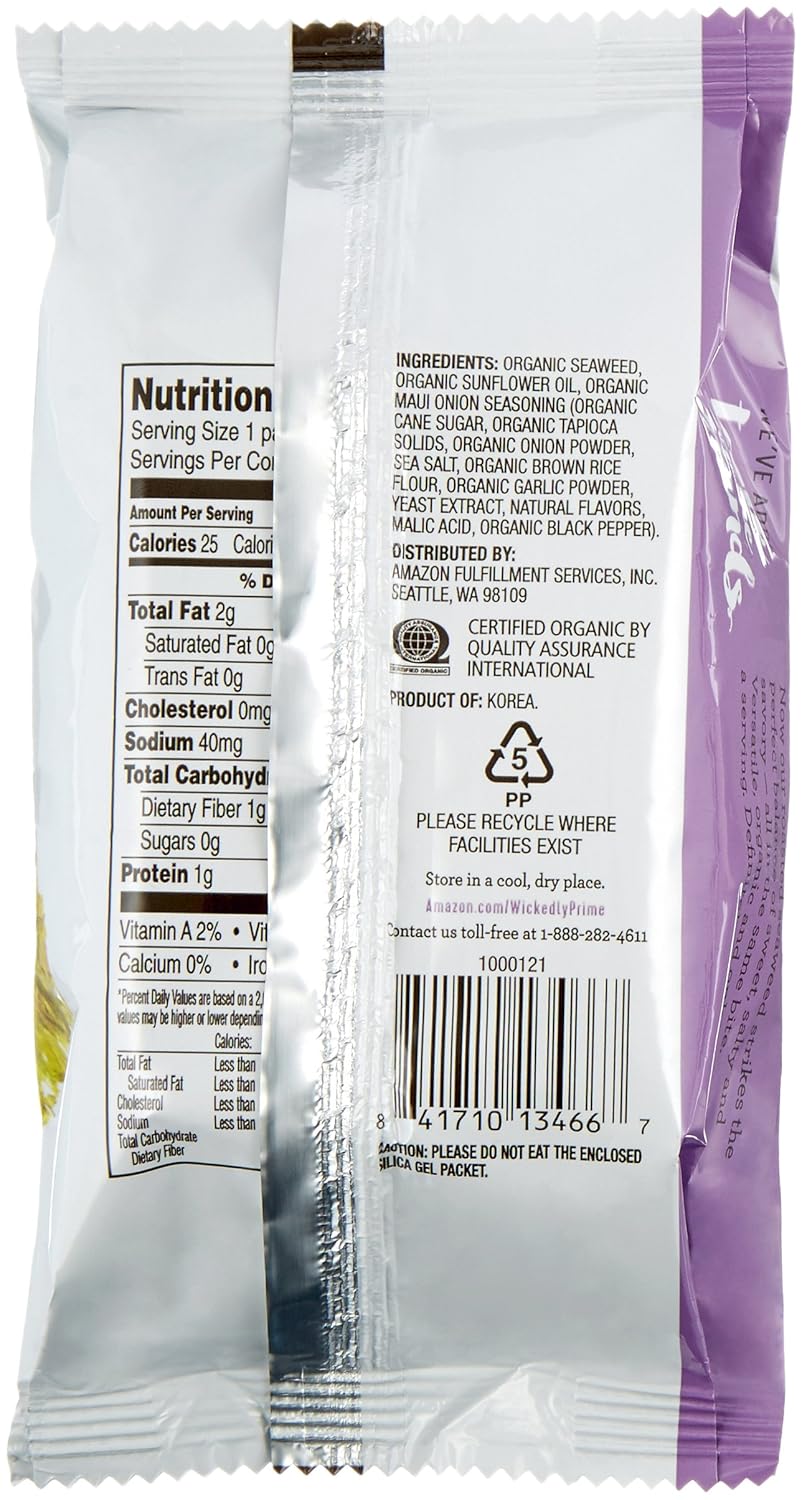 Amazon Com Wickedly Prime Organic Roasted Seaweed Snacks Maui Onion Flavored 0 17 Ounce Pack Of 12 Grocery Gourmet Food