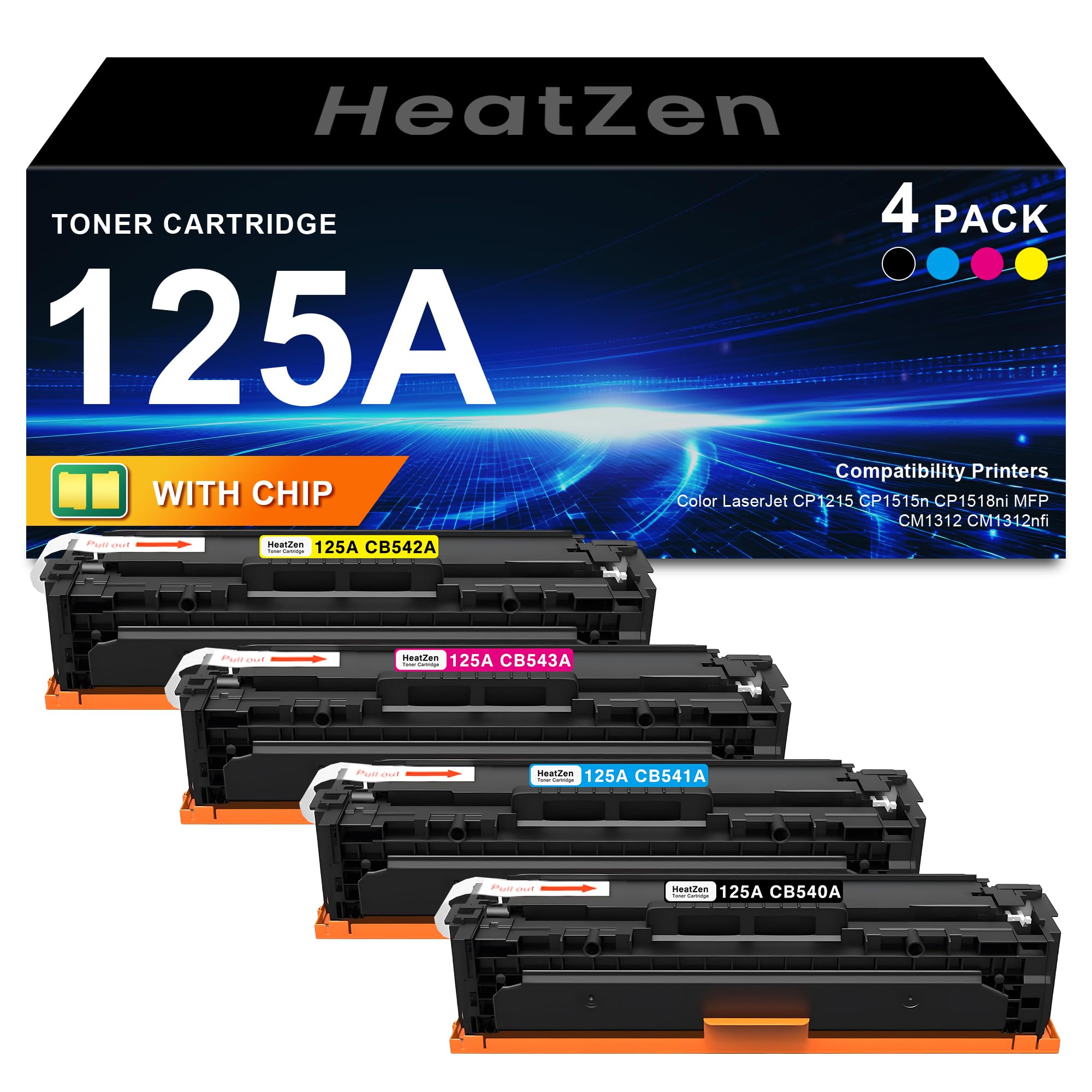125A Toner Cartridges 4 Pack High Yield Replacement for HP 125A CB540A CB541A CB542A CB543A Toner for Color LaserJet CM1312 MFP CM1312nfi CP1215