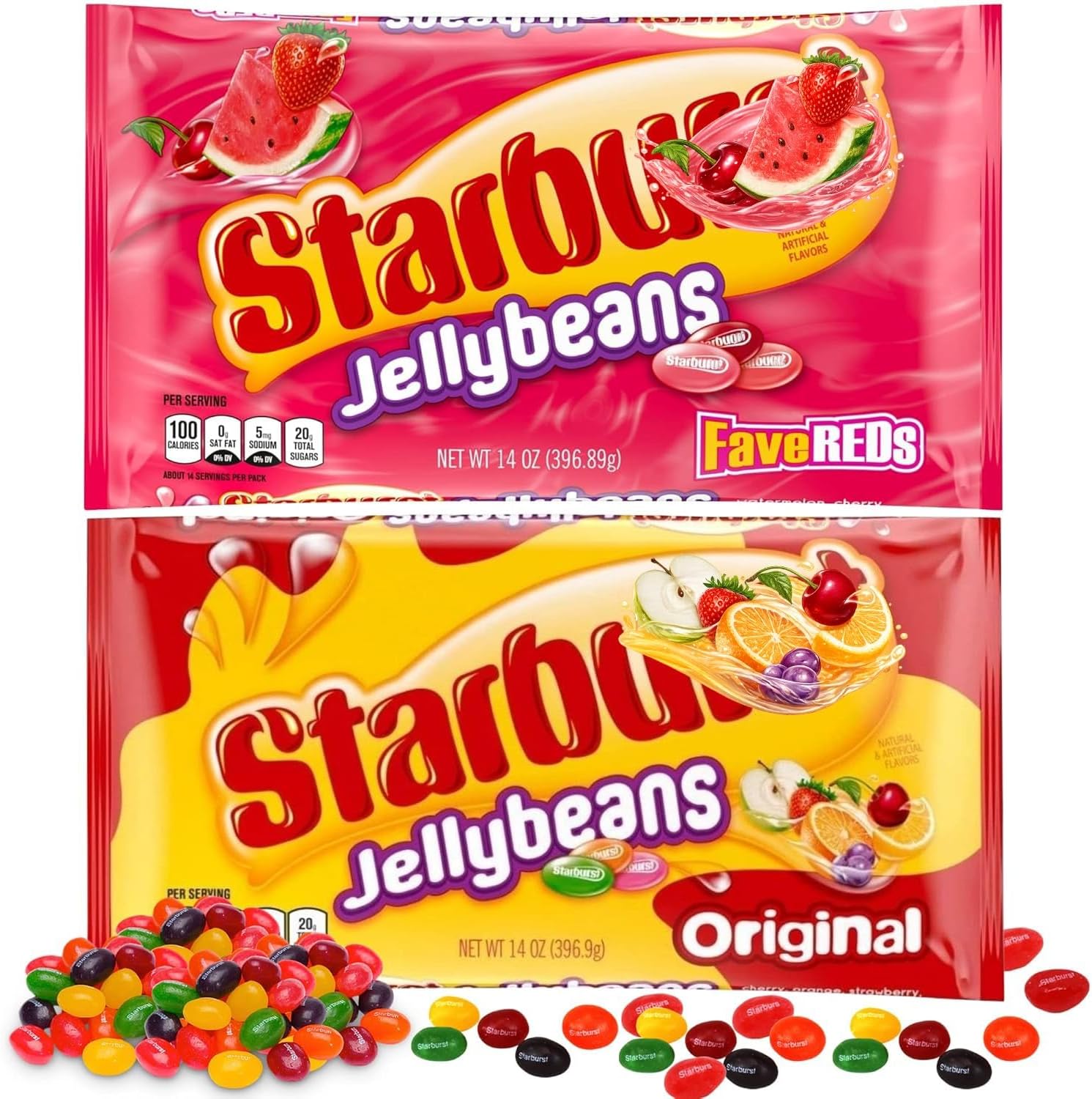 Starburst Jelly Beans โ 2-Pack Fave Reds Jelly Beans and Original (14 oz each) โ Sweet Fruit Jelly Candy โ Delicious Holiday Jelly Beans Variety Pack