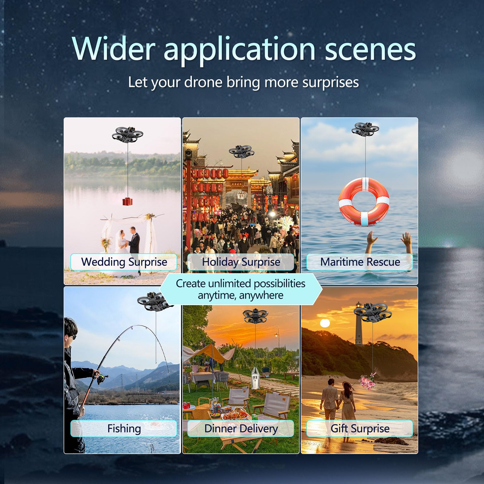 Drone Airdrop System con adattatore di espansione Action Camera per DJI Avata 2 Lanciatore geomagnetico Trasporto Consegna Payload Rilascio Dropping Dispositivo Supporto per fotocamera