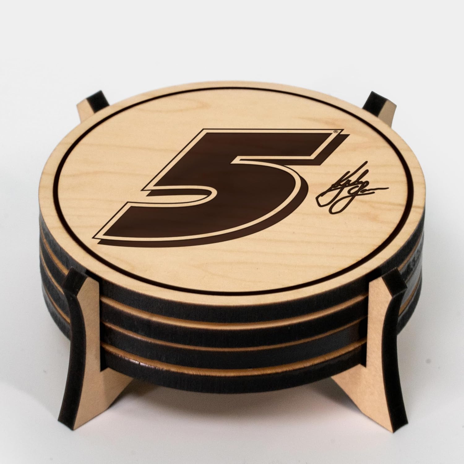LazerEdge Sports Racing Wooden Coaster Set — Handcrafted Collectible 4-Pack — Crafted from Real Maple Wood — Made in USA — Officially Licensed Hendrick Motorsports Product (Stylized #3)