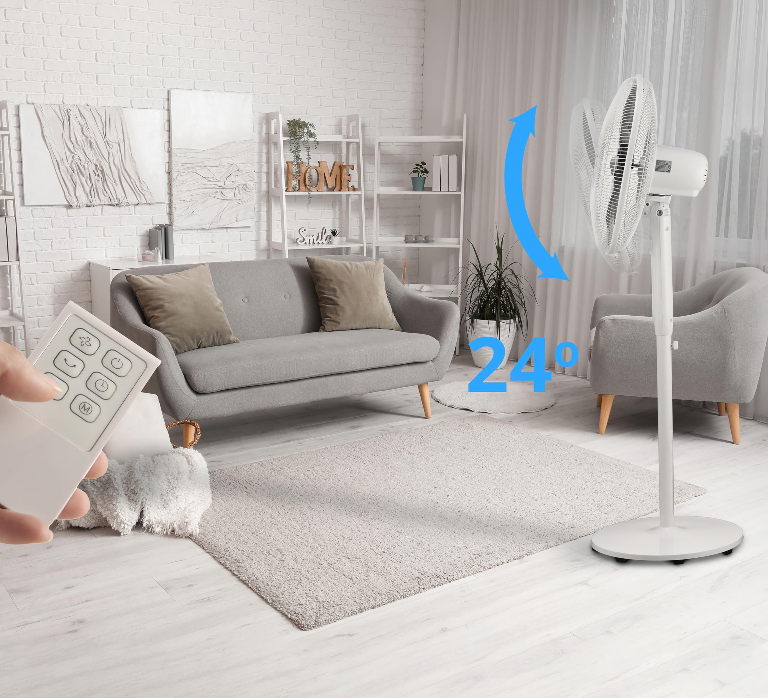 SENYA Silence & Cool – Ventilateur sur pied silencieux 120cm avec pales, 3 vitesses, 3 modes (nuit, naturel, normal), oscillation, tête orientable, télécommande et minuterie 7h