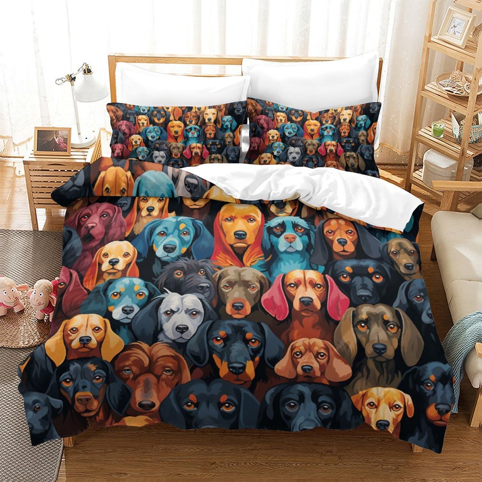 Parure de lit motif chien Super King 260x220 avec housse de couette microfibre imprimée 3D