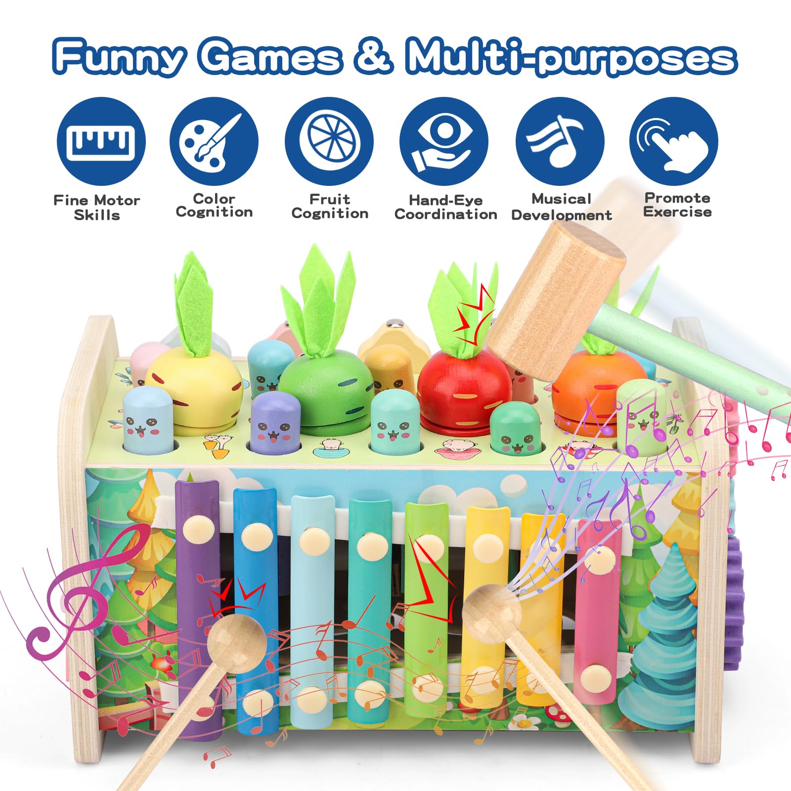 10 in 1 Giochi Montessori 1 Anno, Giocattoli Bambini Cubo Multiattivita Legno Gioco Educativi Bambi con Gioco Pesca, Strumenti Xilofono, Acchiappa La Talpa, Regalo Compleanno 2 3+ Anni 12+ Mesi