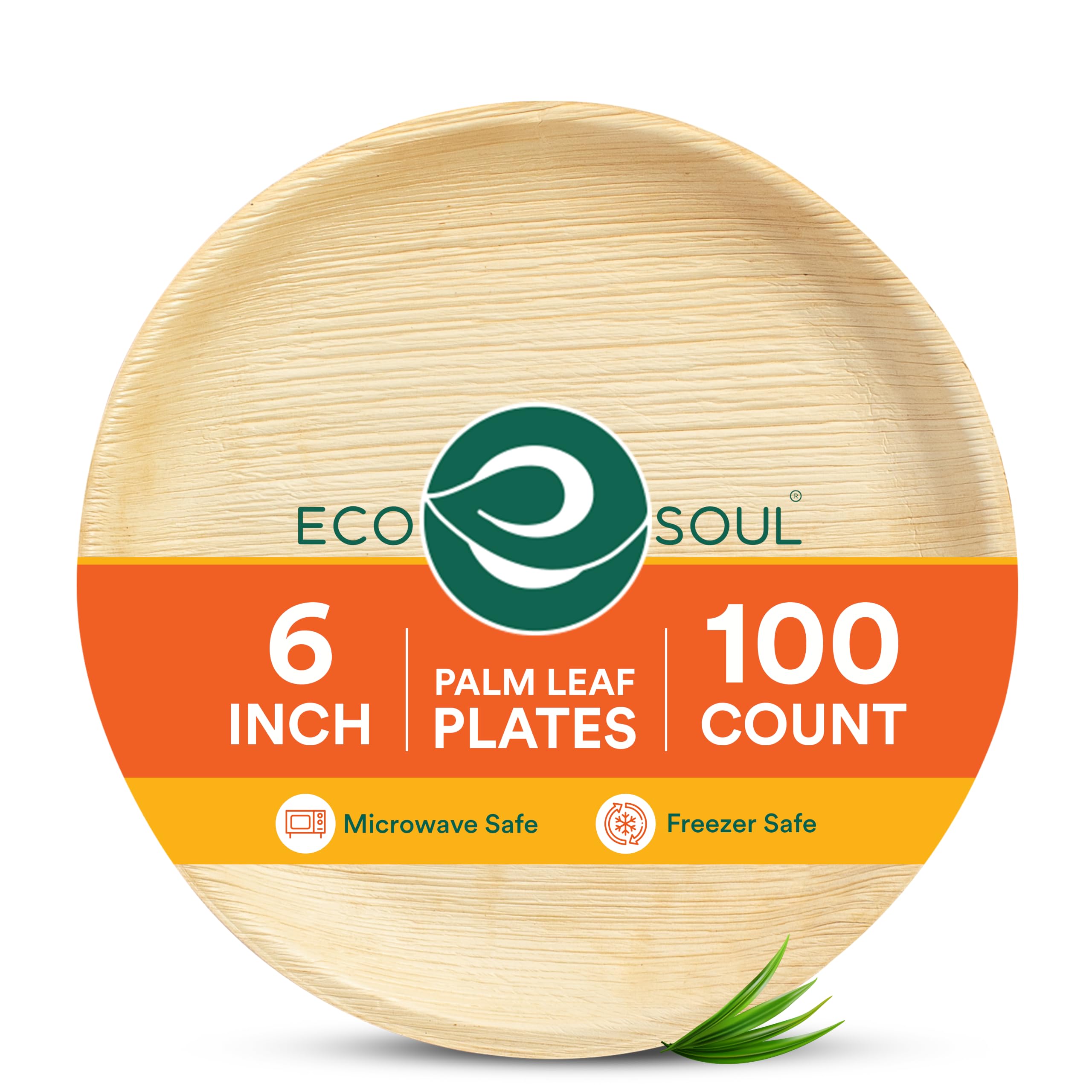 ECO SOUL Small Bamboo Plates 6”(15cm) Palm Leaf Plate Disposable(100 Pack) — image 1