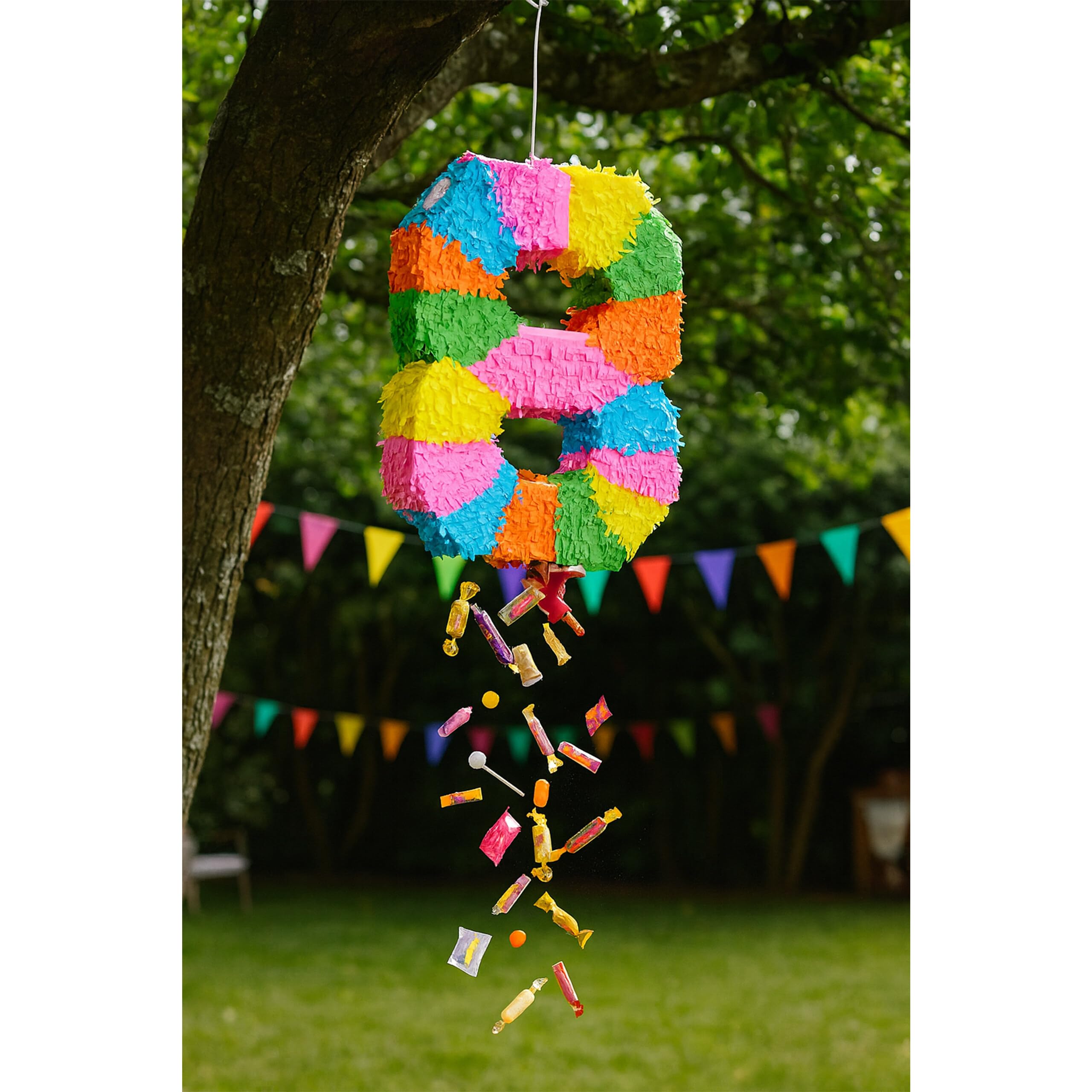 Relaxdays Piñata Arcobaleno Numero 8 per Compleanni, HLP 50,5x35,5x7,5 cm, Colorata