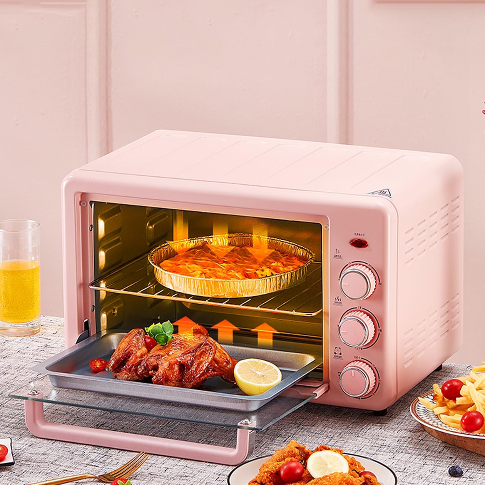 Fornetto Elettrico 22L,regolazione meccanica della manopola,controllo preciso della temperatura da 100℃ a 250℃,timer da 60 minuti,1500w,vassoio da forno incluso,rastrelliera,guanti speciali