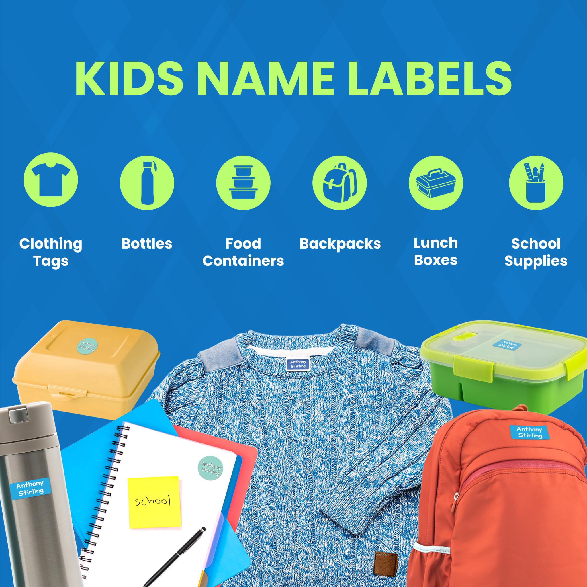 Gilbin Personalisierte, wasserdichte Namensetiketten, drücken und aufkleben, benutzerdefinierte Namen, zum Aufkleben auf Kleidung, ideal für Camp und Kindertagesstätte