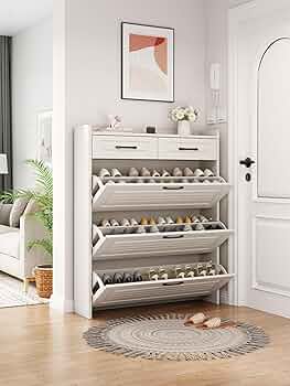 Amazon.com: HZANHY White Shoe Cabinet with 3 Flip Drawers