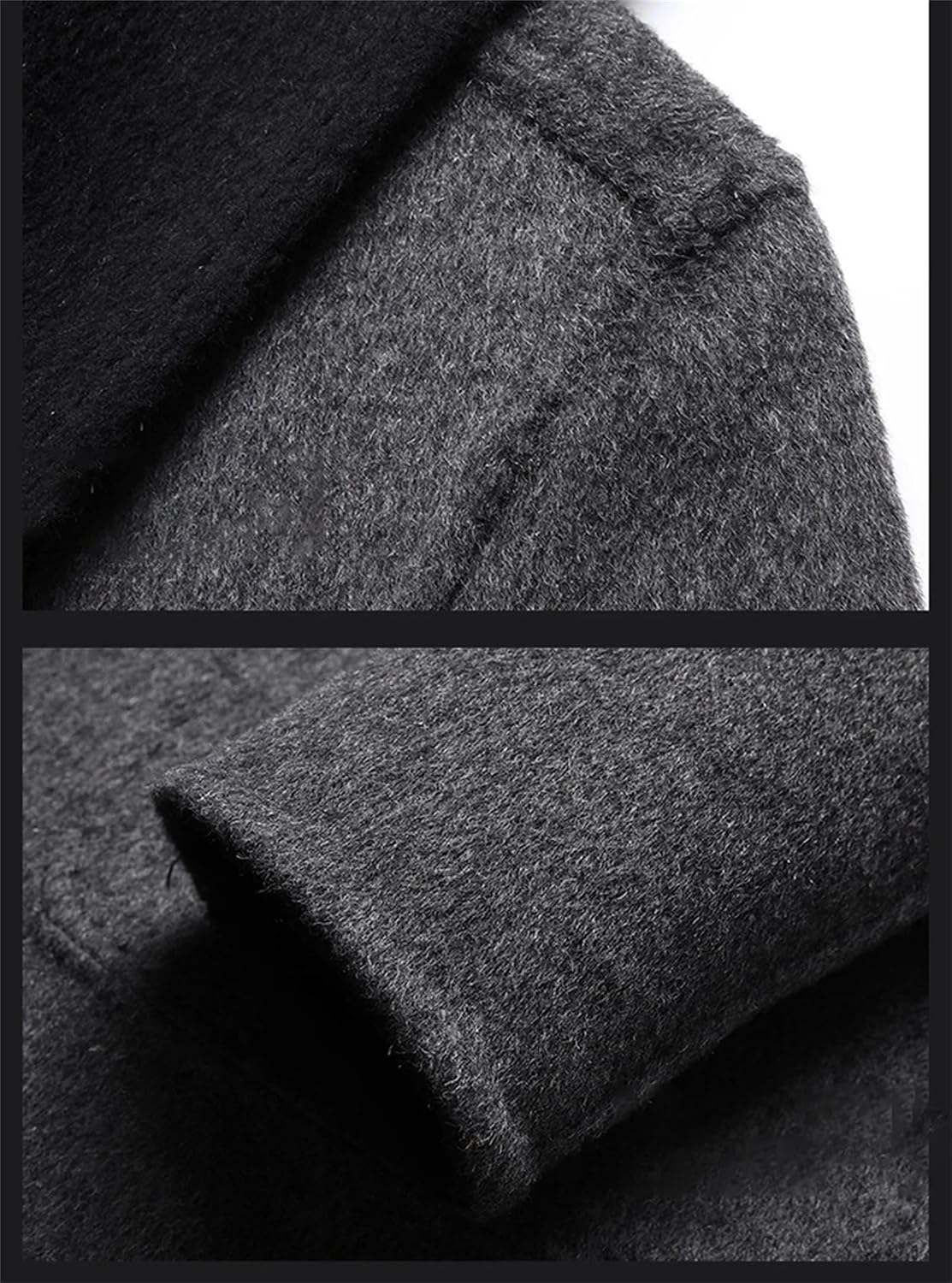 Mnjyihy Men's Business Casual Hooded Woolen Coats Winter Loose Wool Overcoat Mid-Length Windbreaker Jacket