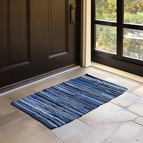 HOMEMONDE Chindi - Alfombra rectangular de trapo de 20 x 32 pulgadas, de algodón reciclado, trenzado a mano, reversible, bohemio, para felpudo,