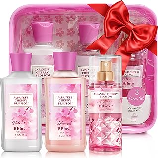 Bath and Body Gift Set for Women & Girls, Japanese Cherry Blossom, 3PCS Set for - Shower Gel, Body Lotion, Body Mist, Body Care Travel Set