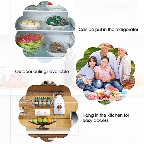 Miniatura 5 de ACSENCE Bolsas de almacenamiento fresco, cubiertas elásticas de plástico ajustables para alimentos, tapas de sellado reutilizables, fundas