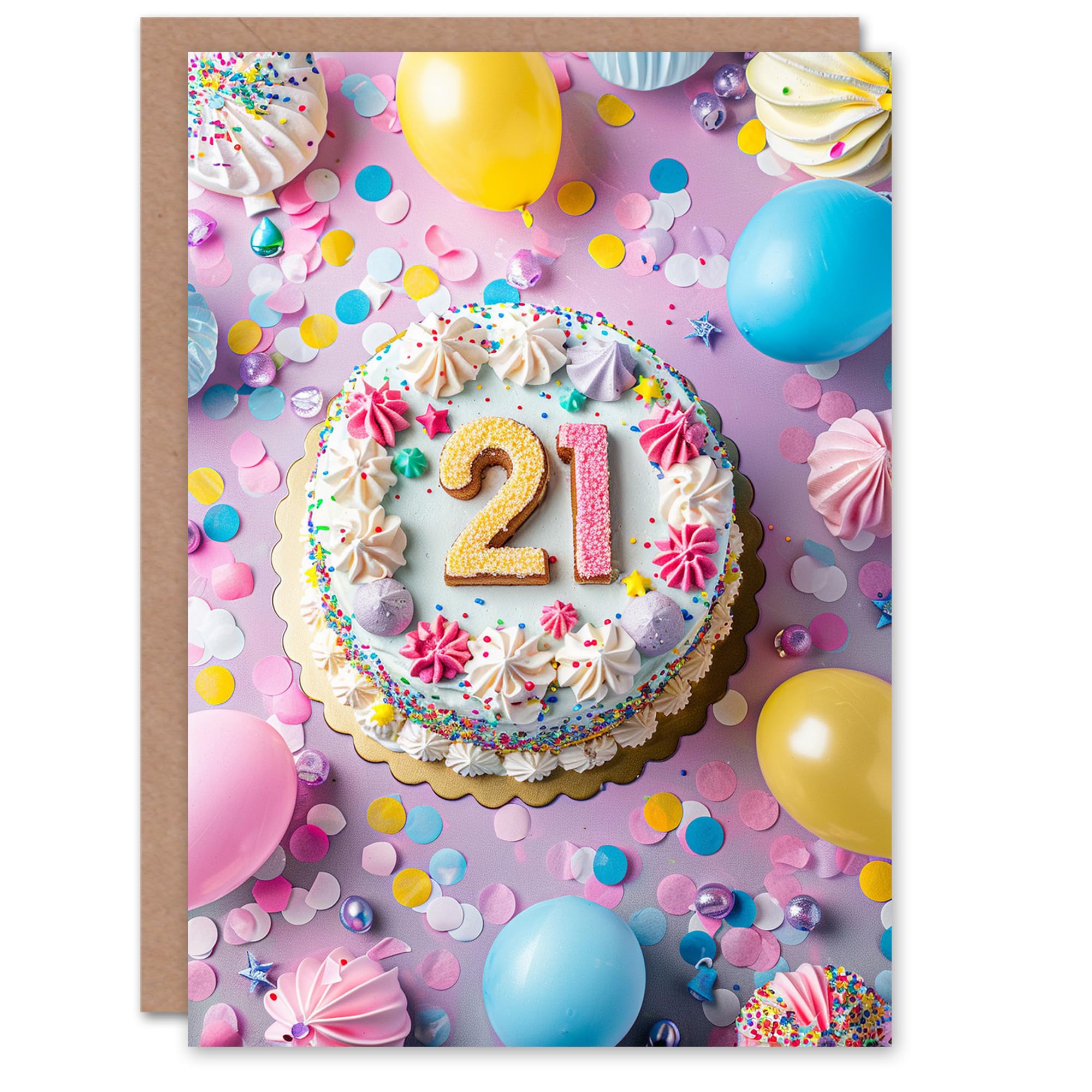 Artery8 Birthday Card Twenty One 21 Cake Party Balloons Confetti For Her Woman Sister Niece Daughter Granddaughter Greeting Card