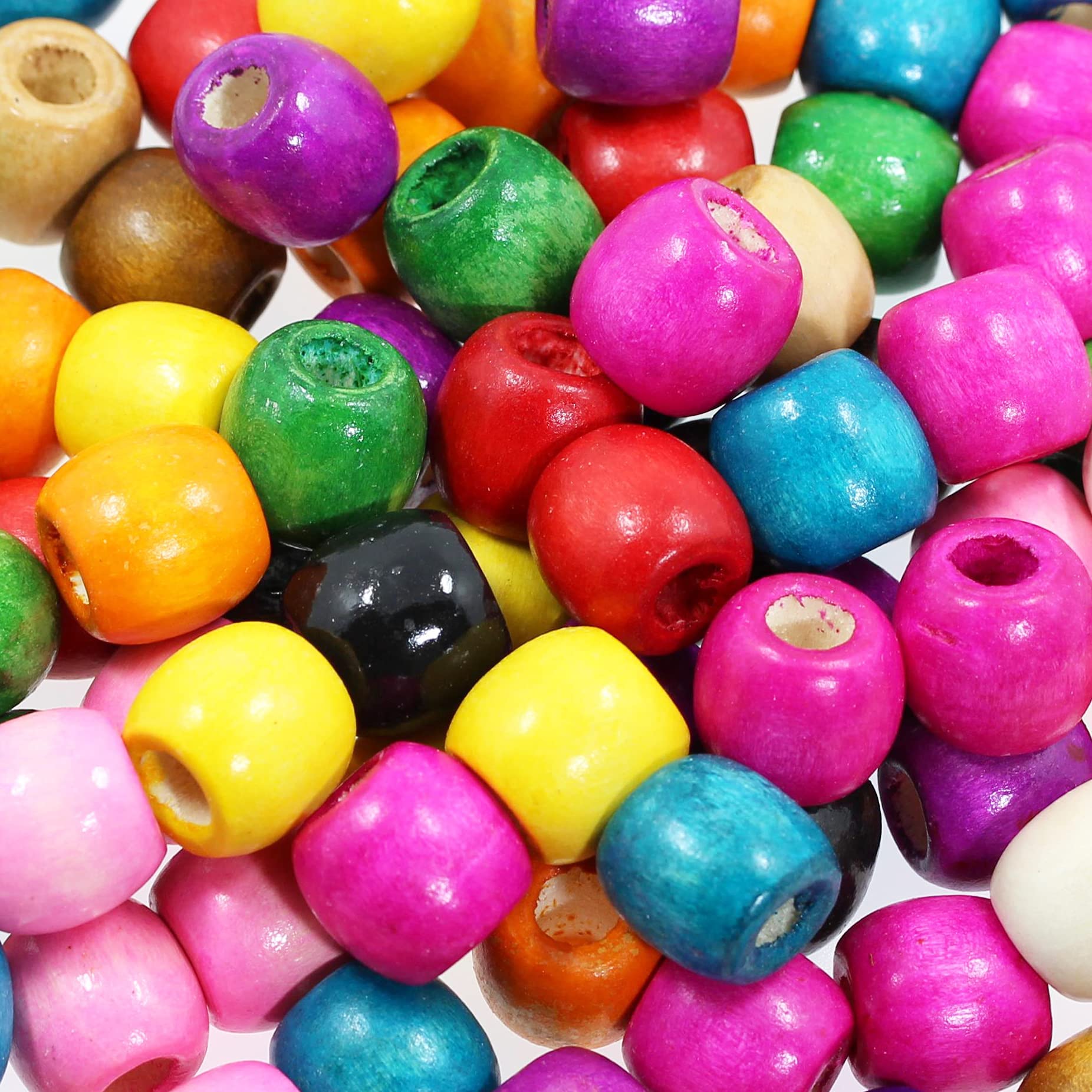 400Pcs Perles En Bois, BetterJonny Perles Ovales Colorées Perles Rondes En Bois Naturel De 12x11mm à Grand Trou D'espacement Pour La Fabrication De Bijoux Tresses De Cheveux Et Décorations