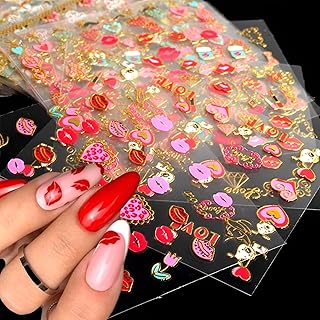 30 Sheets Valentine's Day Nail Art Stickers Red Heart Nail Decals 3D Sel...