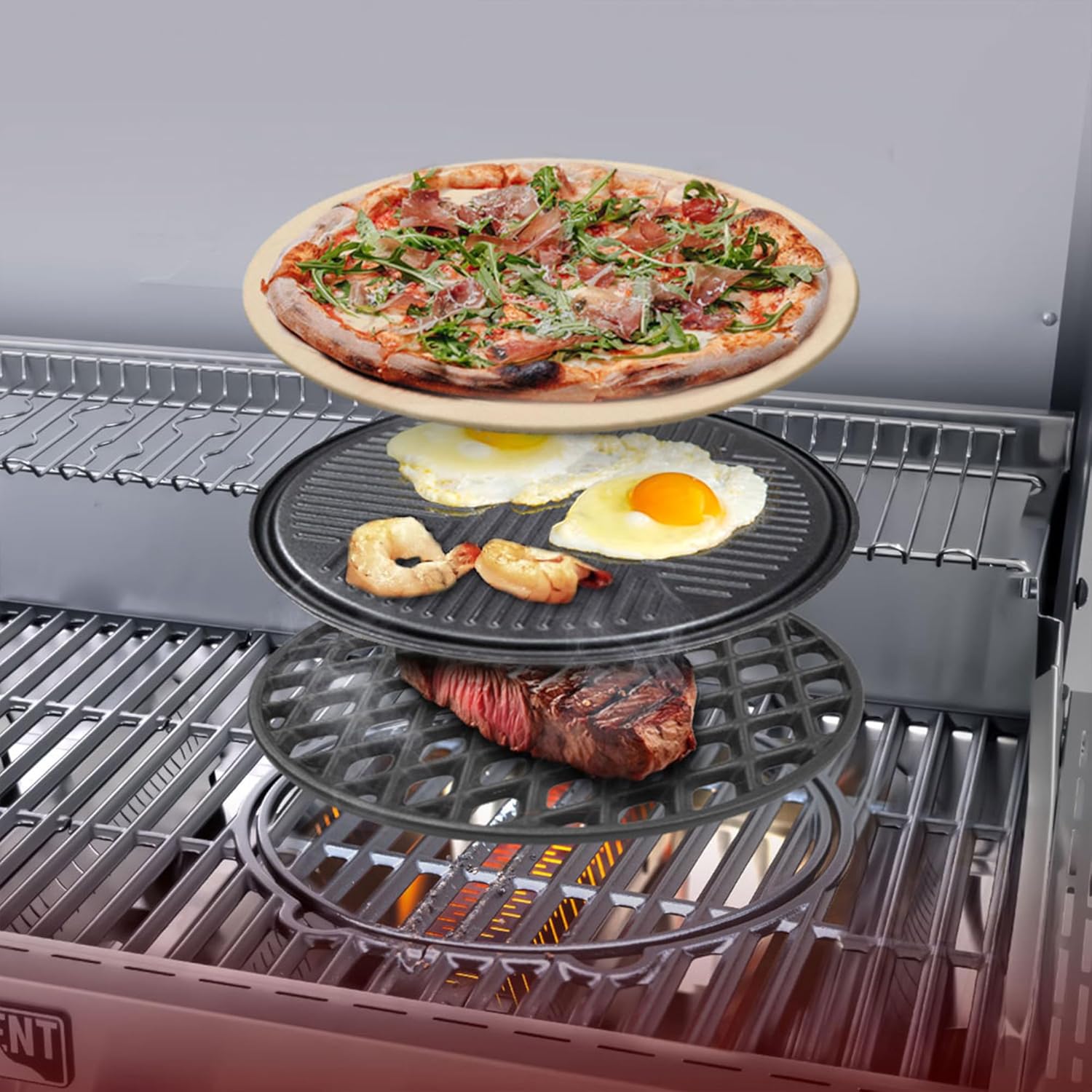 Monument Grills 6+1 Burner Smart Propane Gas Grill, Denali 605Pro Stainless Steel Grill 78,000 BTU Outdoor Barbecue Grill with Side Burner, Pizza Stone, Round Cooking Plate & Grid, Cover, Rotisserie