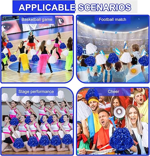 Miniatura 6 de cssopenss Pompones de animadora de papel de aluminio de metal con asas de plástico, pompones de animación para animar en deportes, reuniones de