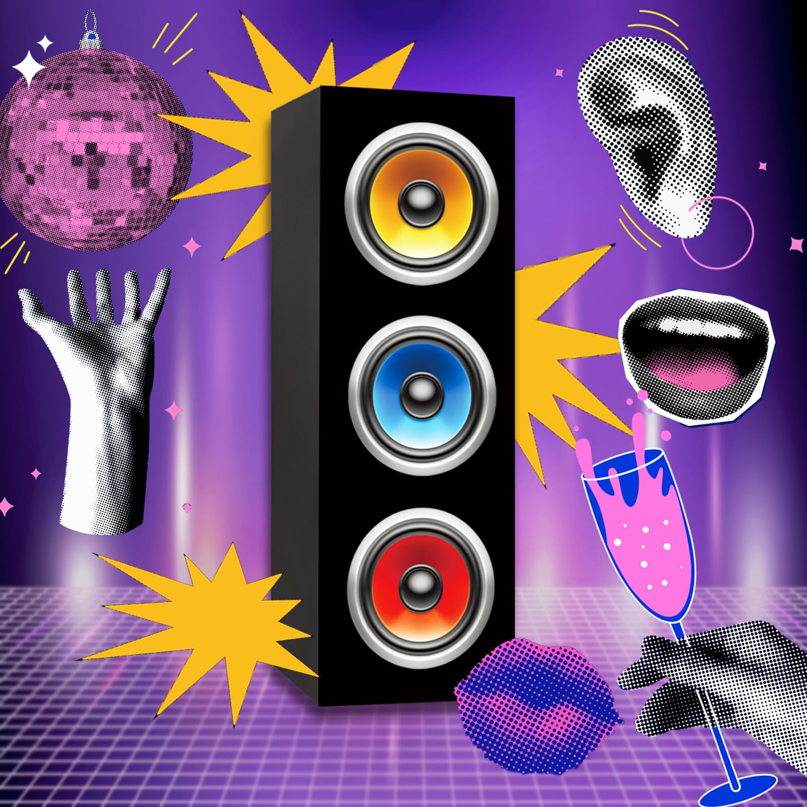 4 szt. dekoracje imprezowe w stylu lat 80. i 90., hip-hopowe, duże papierowe pudełka Boombox do retro lat 80. i 90., tematyczna muzyka, neonowa dekoracja, 4 x 15 x 15 cm (różne kolory)