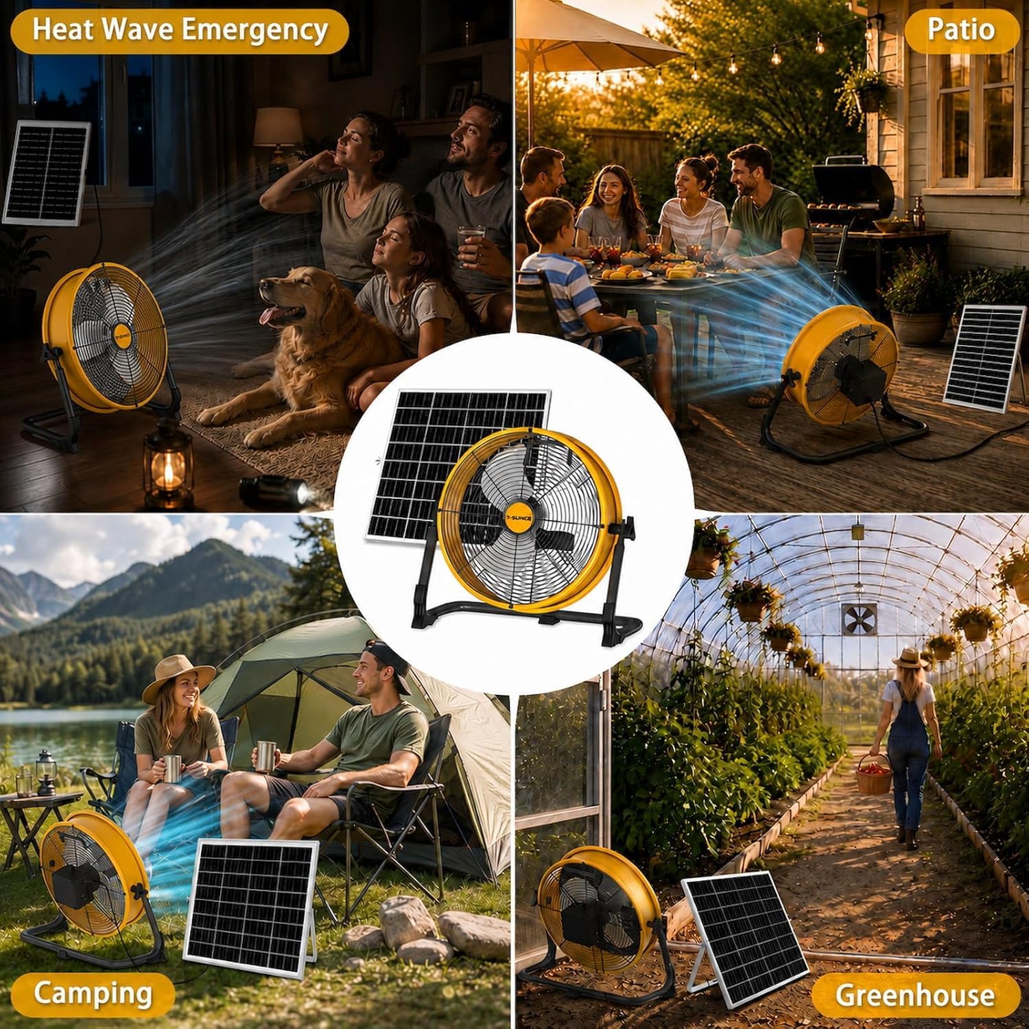 T-SUNUS Ventilatore Solare da Pavimento, Ventilatore Industriale da Pavimento Potente Ricaricabile, Silenzioso, Regolazione continua della velocità per Campeggio Cantiere Magazzino Fabbrica Ø 30cm