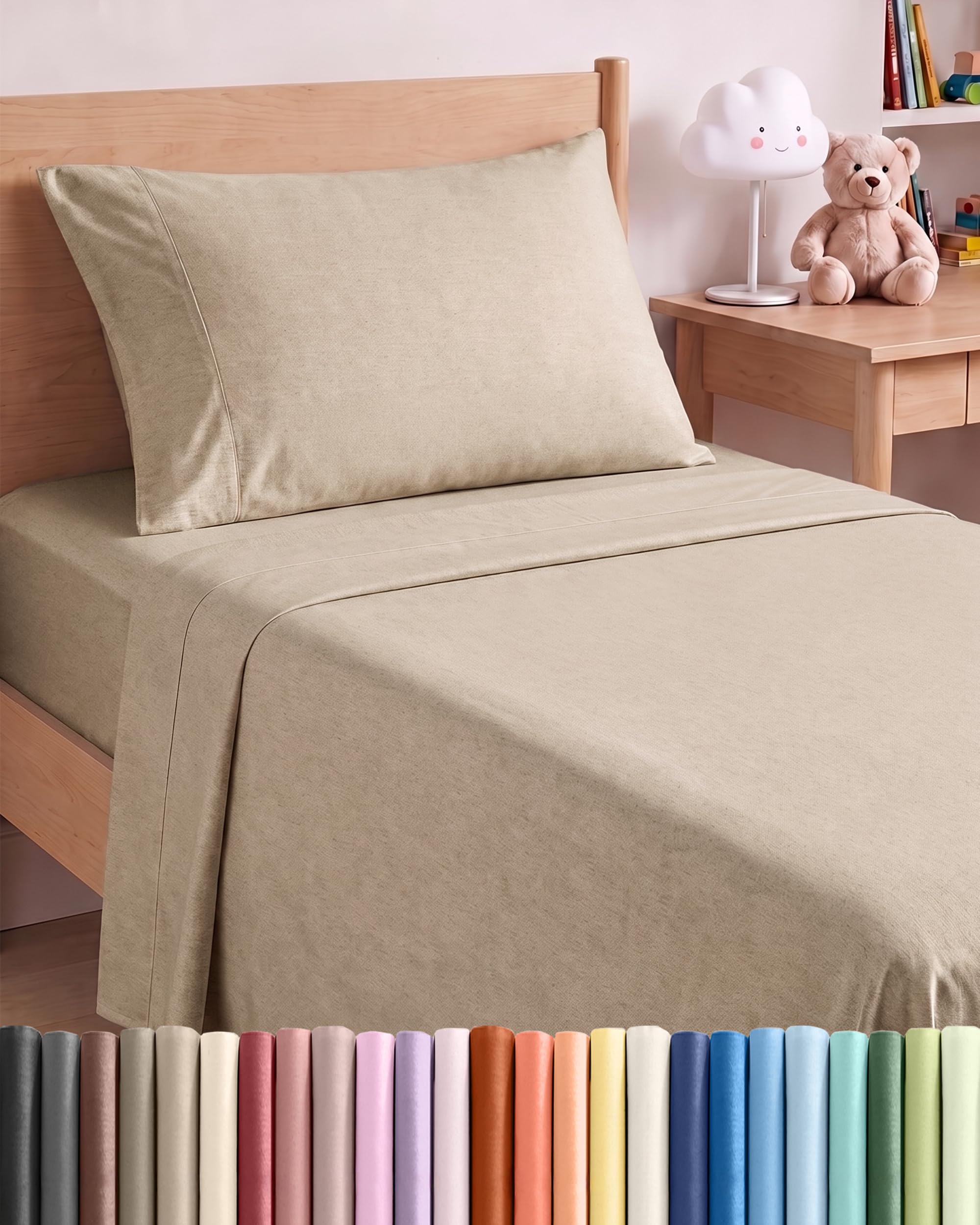 Twin Size 3 Piece Sheet Set - Breathable &amp; Cooling Sheets - Heathered Beige
