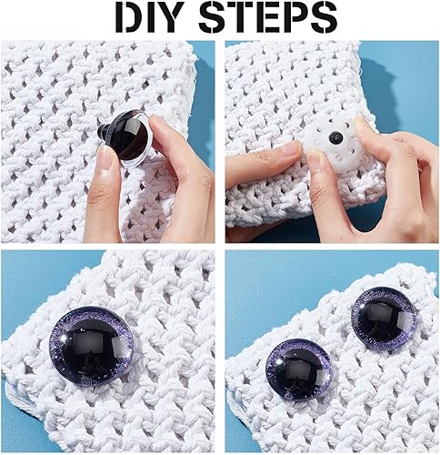 Miniatura 4 de PH PandaHall 24 juegos de ojos de seguridad de plástico, 6 colores, ojos de animales rellenos con purpurina de 1.378 in, ojos de ganchillo para oso