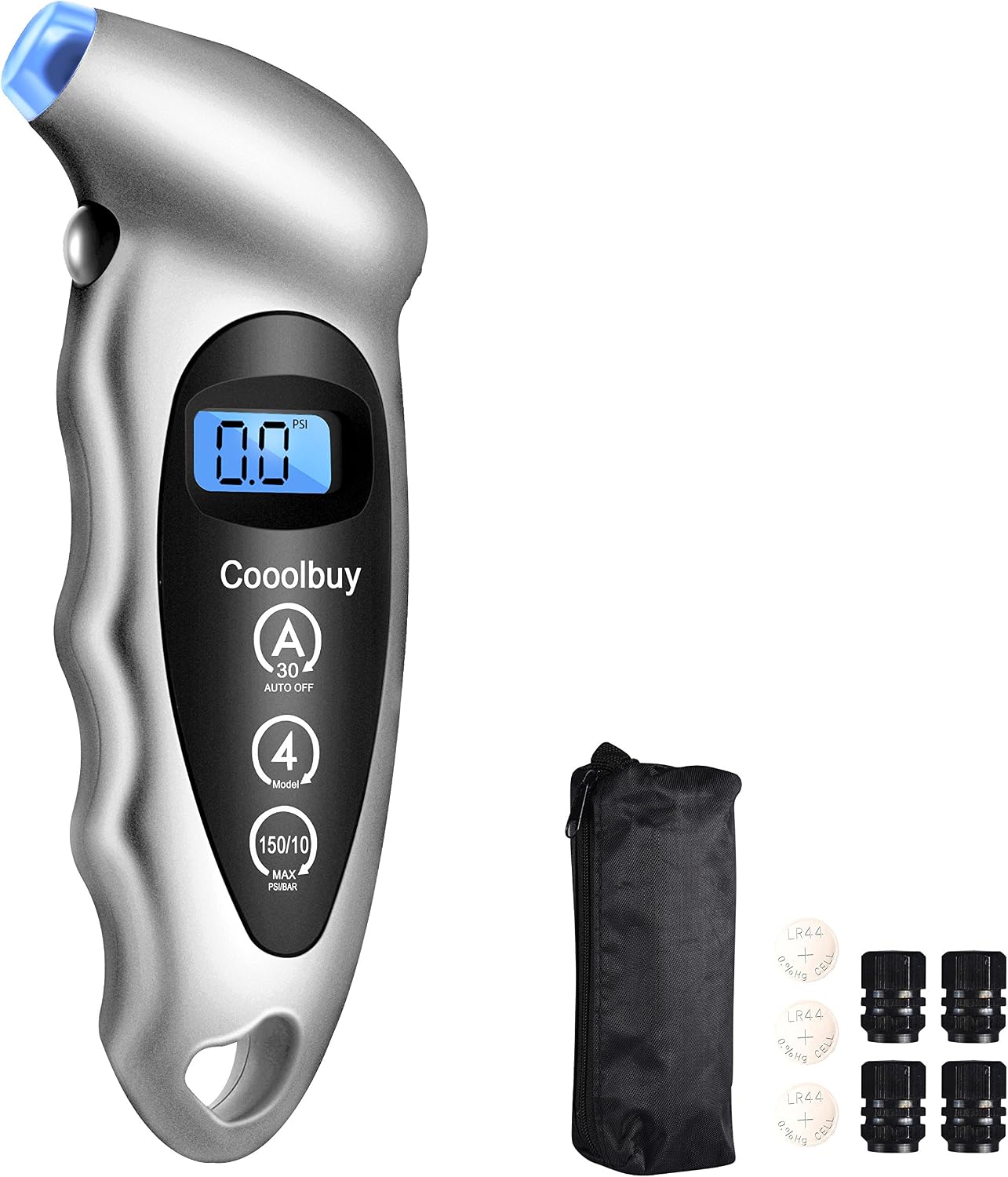 Cooolbuy 150 PSI Digital Tire Pressure Gauge 4 Settings with Non-Slip Grip and Backlit LCD (Silvery-1 Pack)