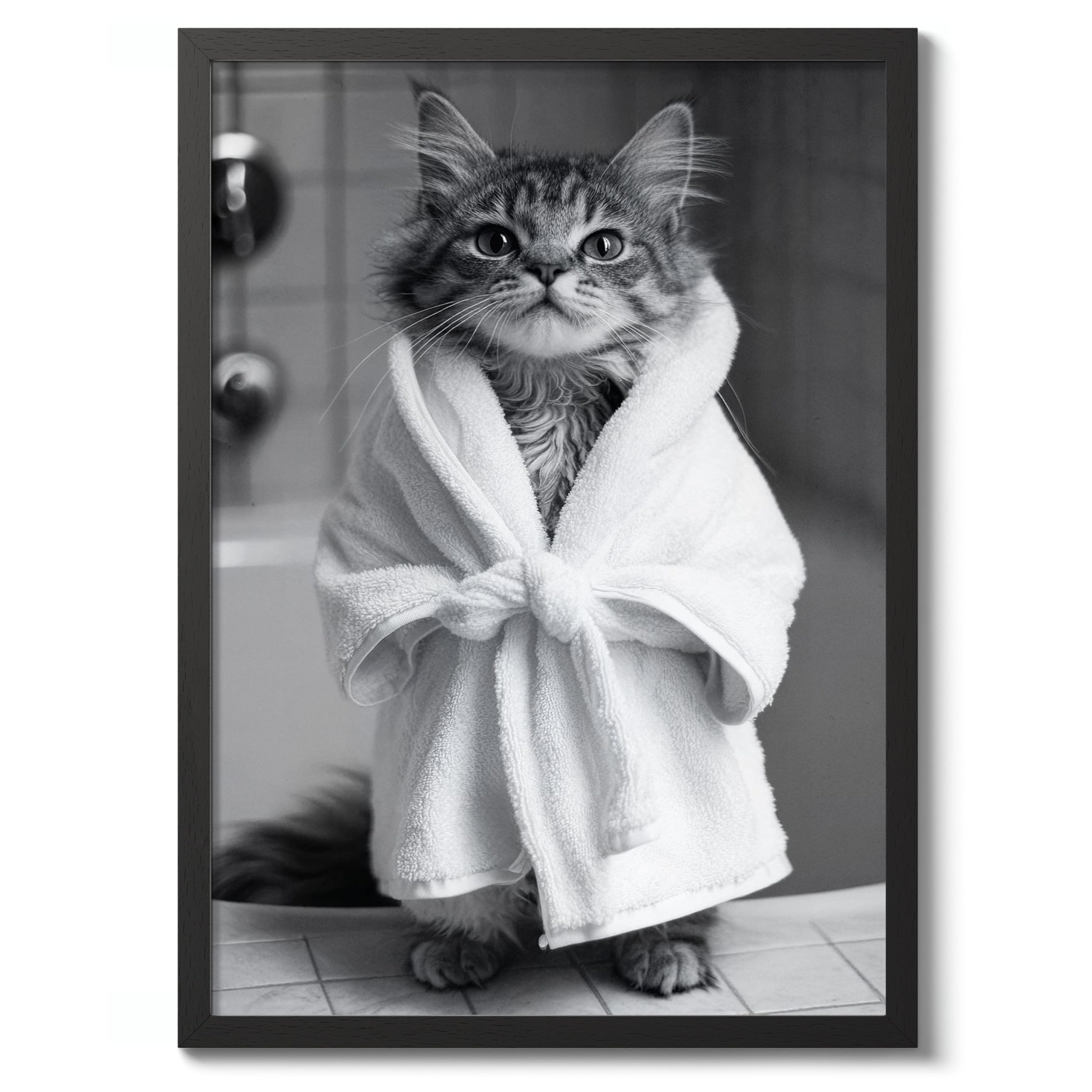 Meow-Velous Morning Animal Toilet Poster, Funny Bathroom Wall Art Print Animals, Funny Wall Art Decor, 50x70cm (Black Frame) - 53x73cm — image 1