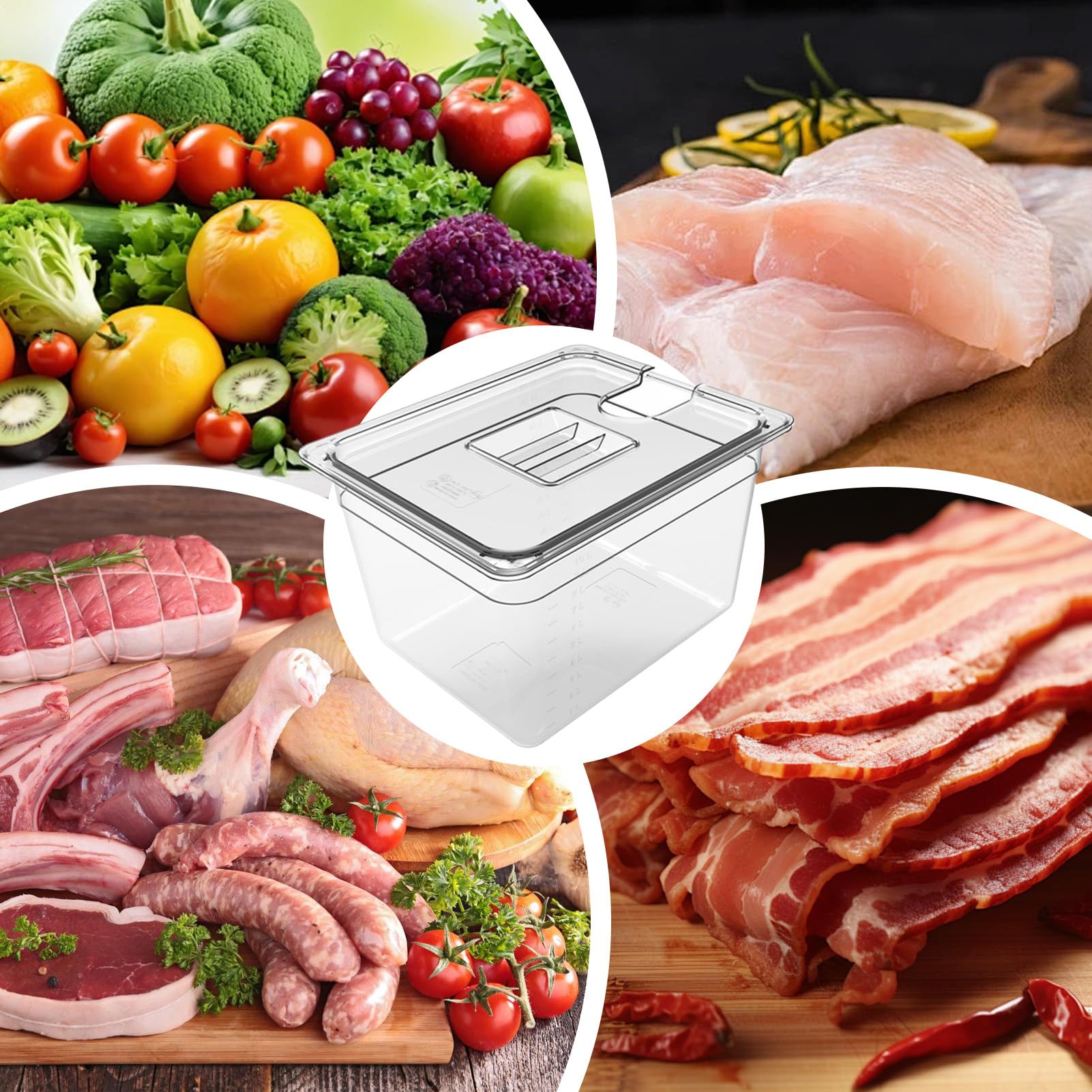 Grand récipient sous vide, récipient transparent de cuisson lente pour basses températures, récipient pour appareil sous vide avec couvercle, bol de cuisson sous vide pour mariner et cuire pour usage
