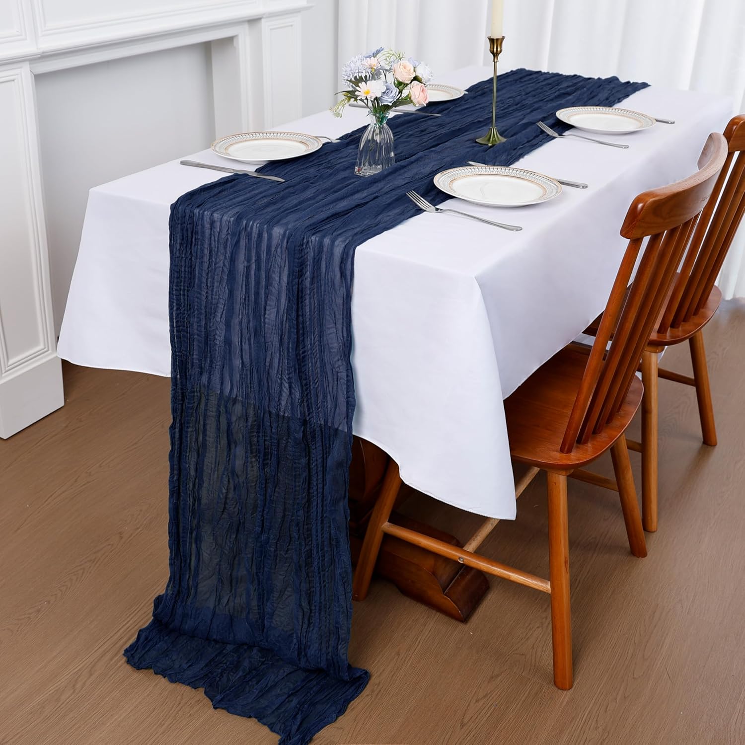 6 Pack Navy Blue Cheesecloth Table Runner 35x120 Inch Gauze Rustic Boho Table Runner 10FT Cheese Cloth for Wedding Decor Birthday Party Bridal Baby Shower Table Decoration