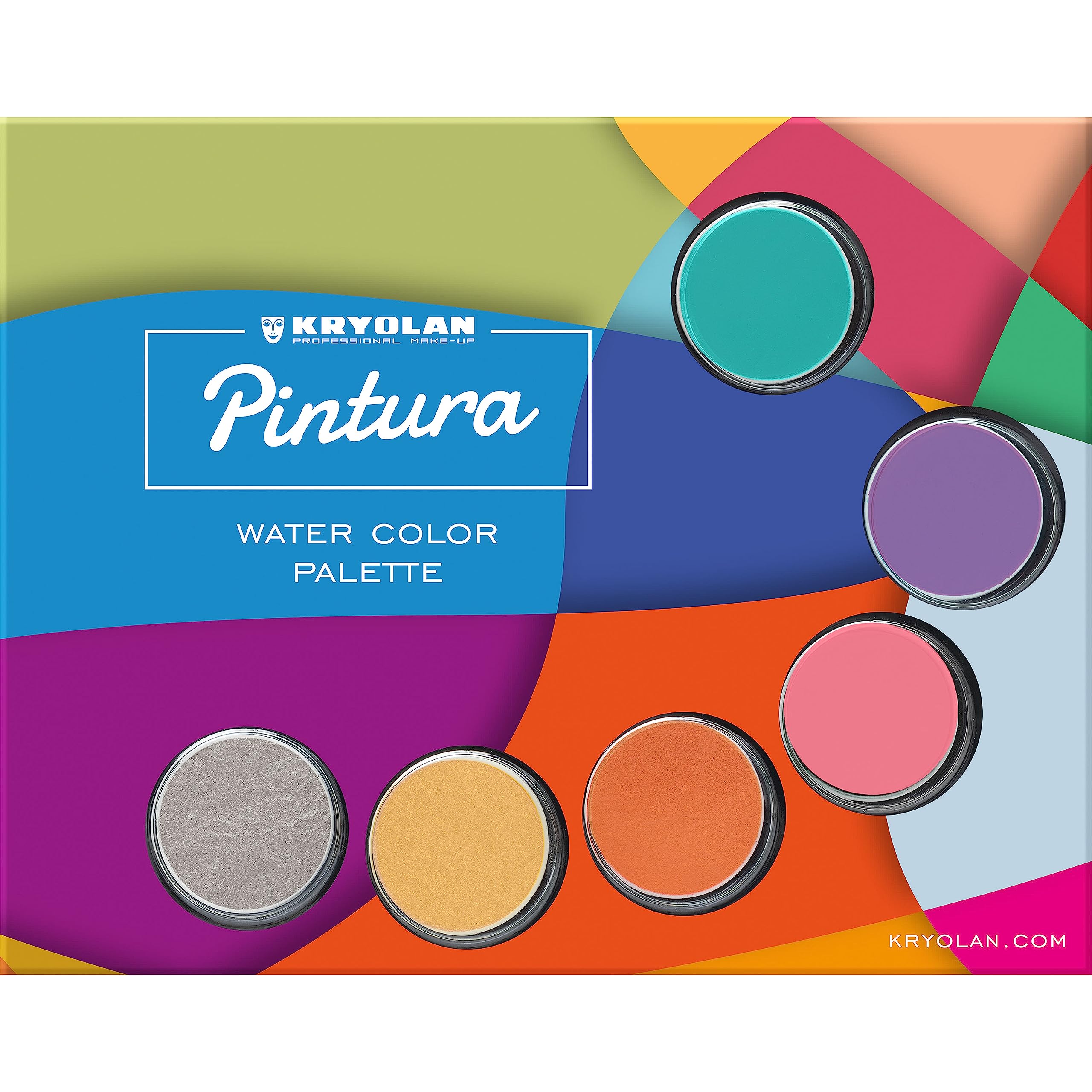 Kryolan Pintura Water Color Palette mit Pinsel und Schwamm - Pintura 2 - 6 Farben, Waschbar, Vegan, ohne Parfüm, ohne Parabene, Glutenfrei - ideal für Kinderschminke, Party, Karneval, Halloween