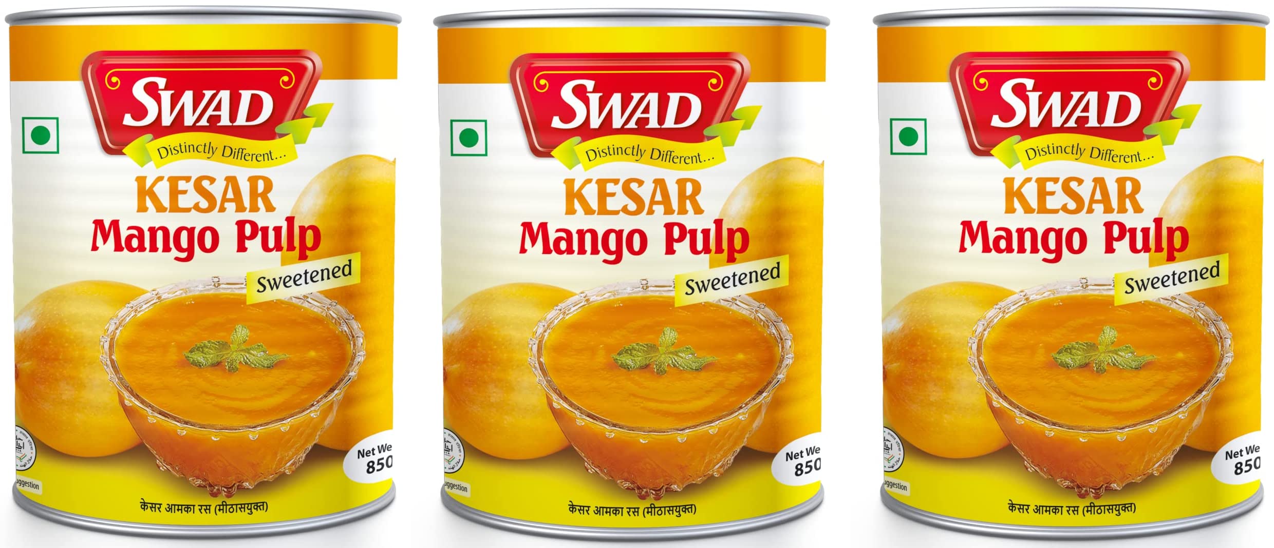 SWAD Kesar Pure Mango Pulp/Aamras Tin with No Added Preservative Sweetened - 850 Grams Pack of 3-image-37