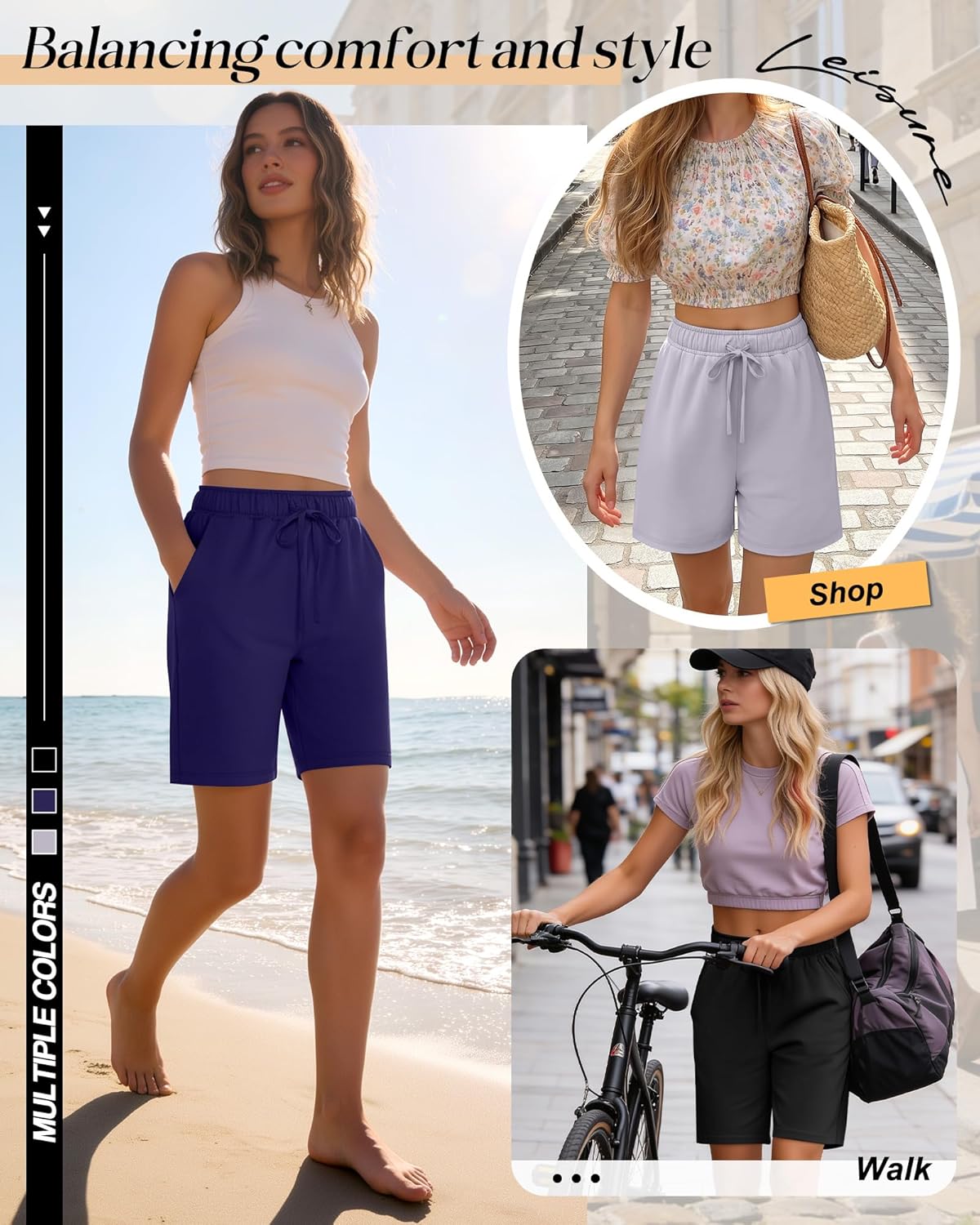 Neer 3 Pack Women's Bermuda Shorts, Jogger Yoga Sweat Walking Short Running Knee Length Sport Drawstring Shorts with Pockets - Image 5