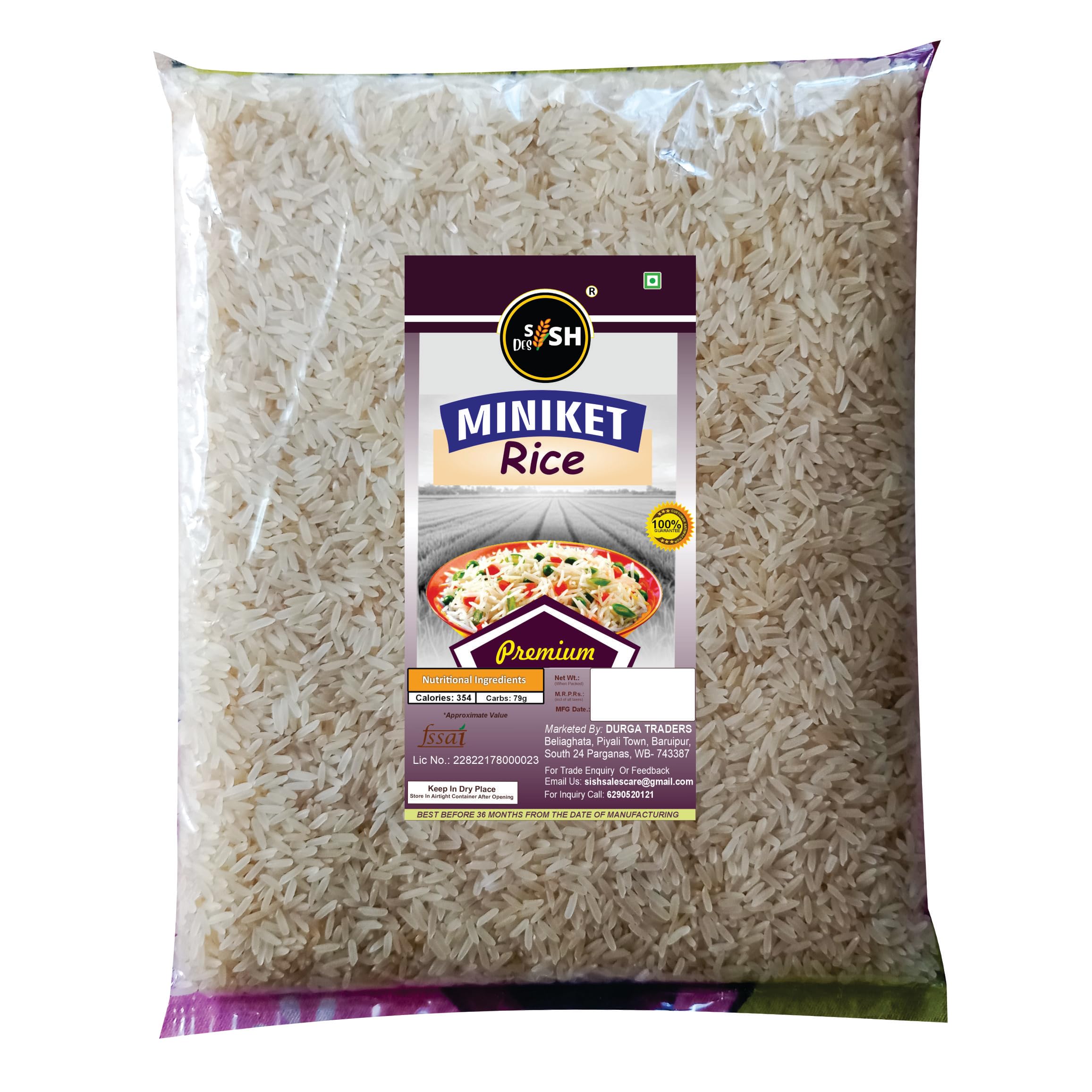 Sish Desi Premium Whole Grain Miniket Rice (Unpolished) 450gms: Your Everyday Meals | Naturally Gluten Free | Parboiled Khichdi Rice | Non-sticky