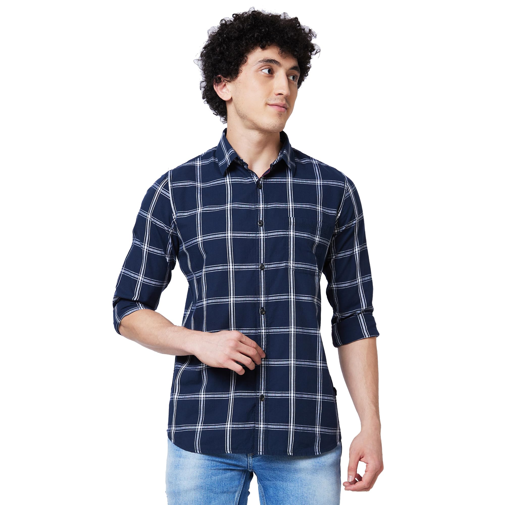 spykar Men's Regular Fit N/A Full Sleeve Checked Casual Shirts-picture-32