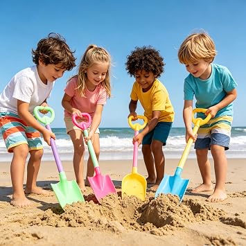 4 Pcs Beach Spades for Kids,Sand Snow Shovel Plastic Sand Shovels Set,Handle Spade for Kids Digging Sand Shoveling Snow Tool
