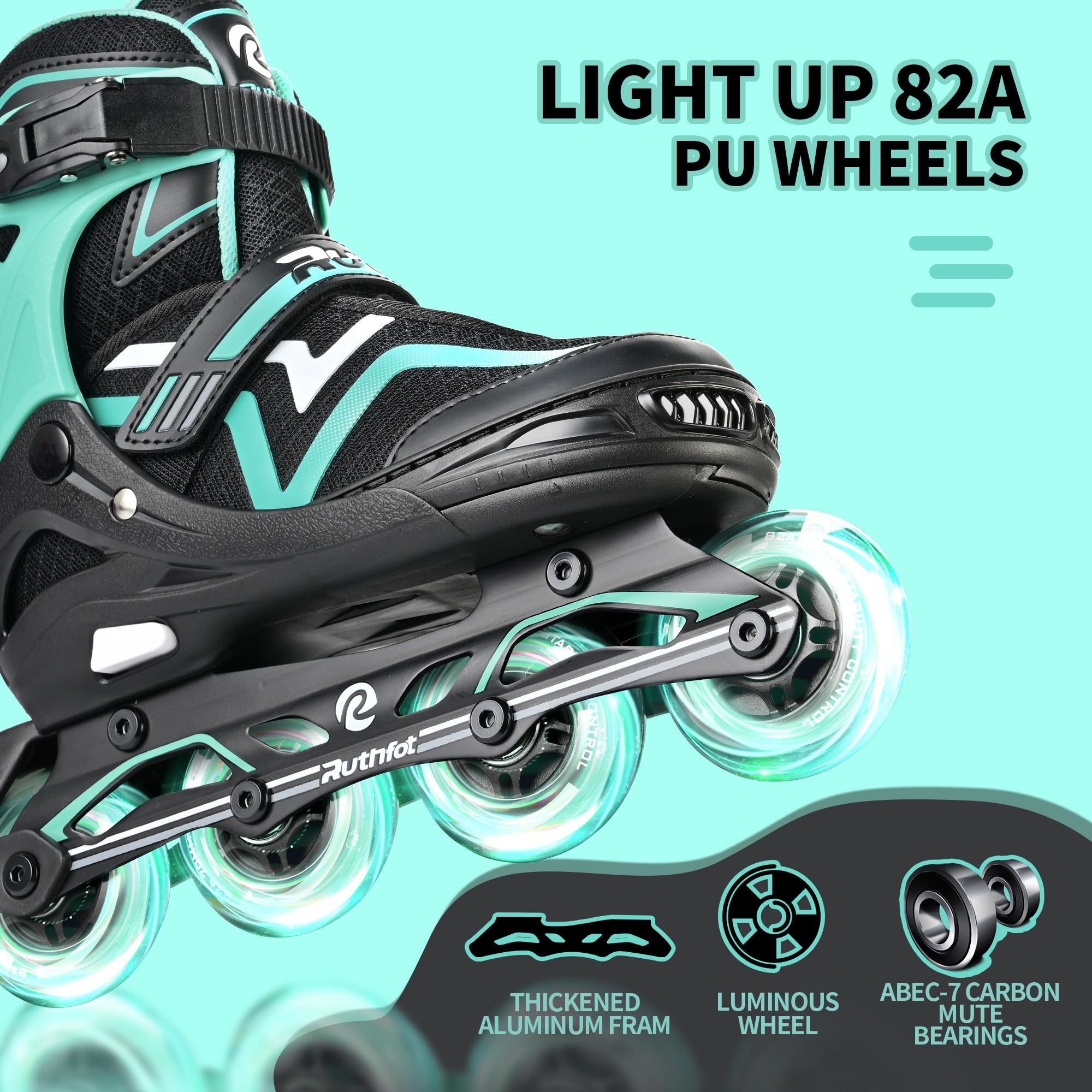 Ruthfot Patins à roulettes réglables pour Enfants, garçons et Filles, Patins Lumineux pour Enfants de 6 à 12 Ans, patines Lumineuses d'extérieur pour Femmes et Hommes - 4