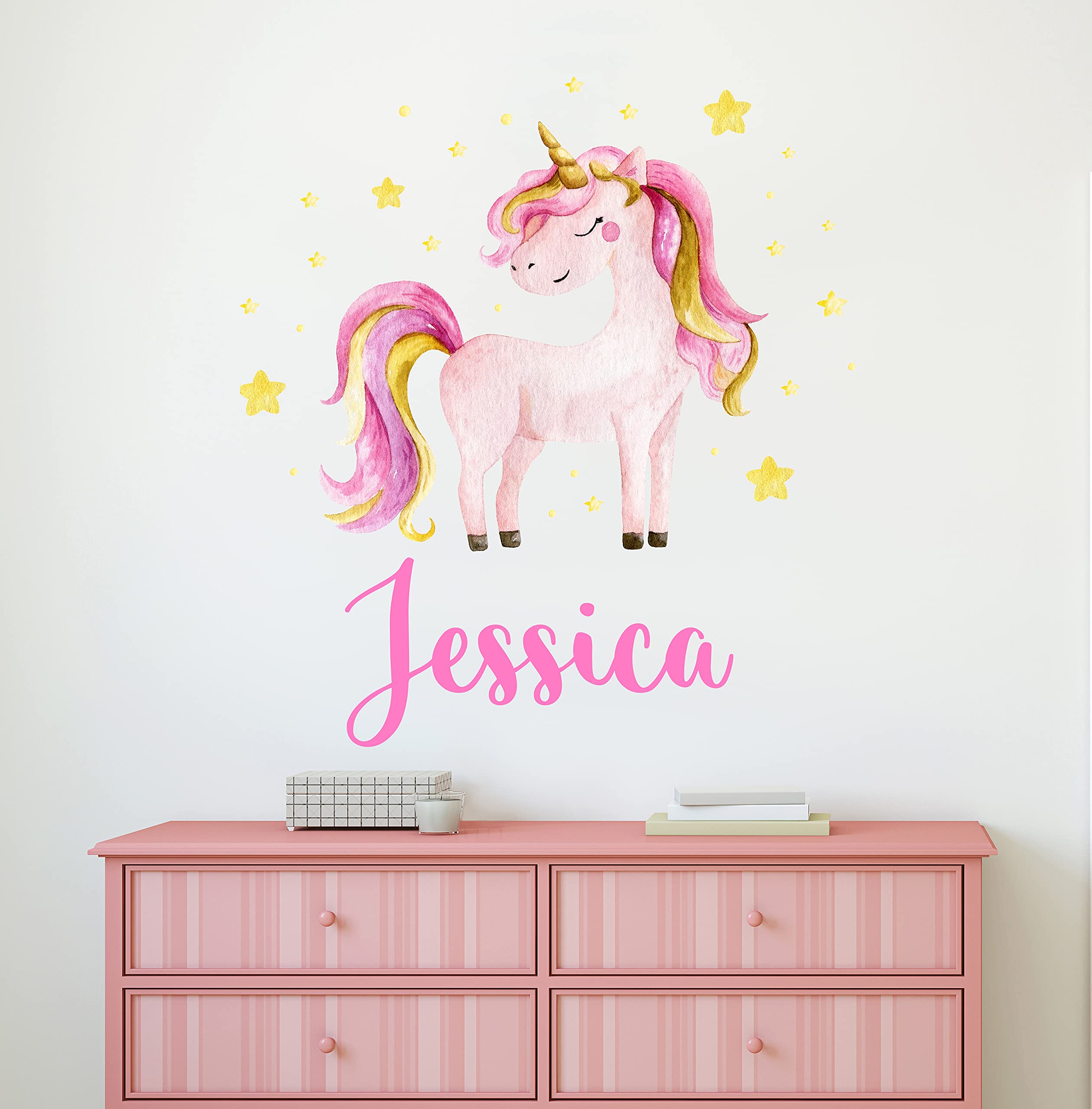 Custom Unicorn Name Wall Decal - Personalized Name Vinyl Decal - Nursery Wall Decals - Unicorn Wall Decor Art Sticker (26"W x 28"H)