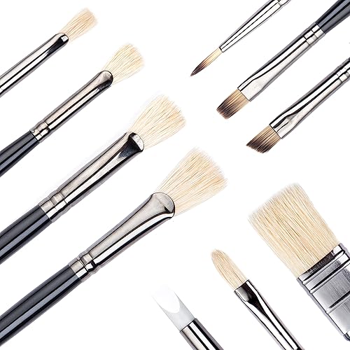 Miniatura 7 de Falling in Art Juego de pinceles de mango largo para gouache, pinceles de artista de cerdas de cerdo naturales, suministros de arte de pintura mixta